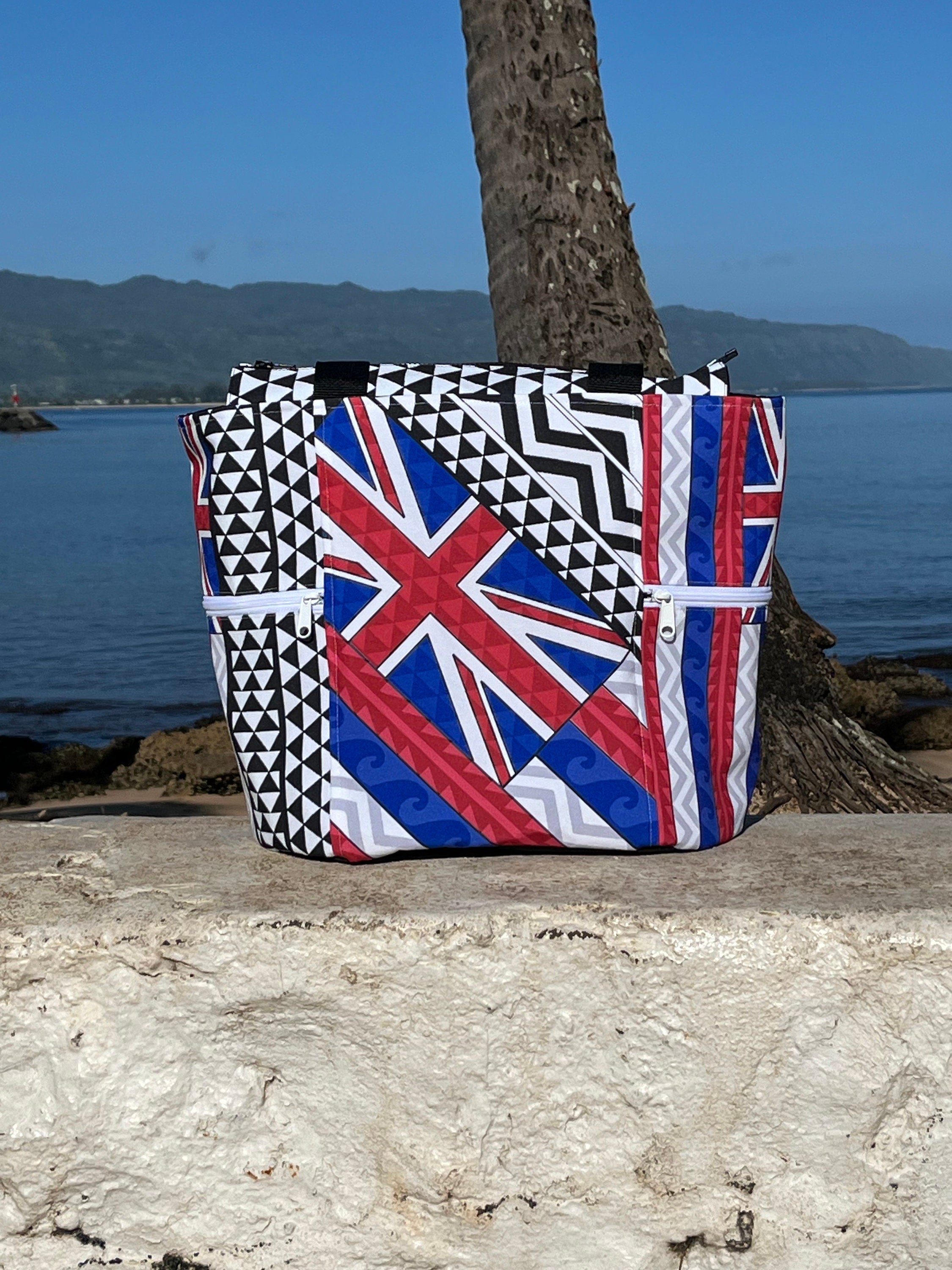 Hawaiian Flag Tattoos Washable Tote Shopping Bag, view 10