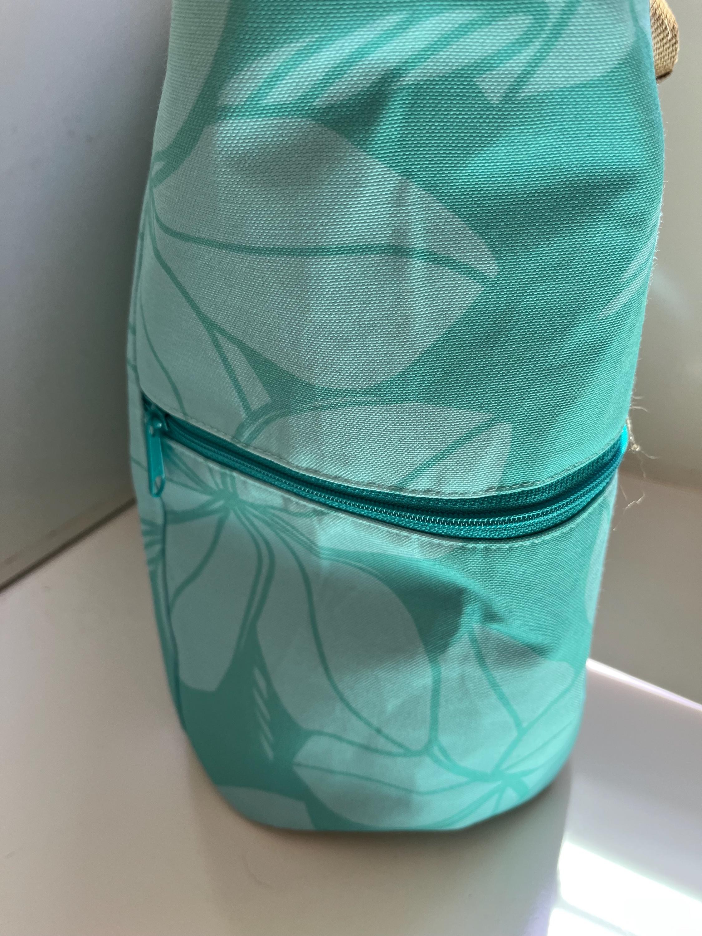 Teal Plumeria Washable Tote Shopping Bag, view 3