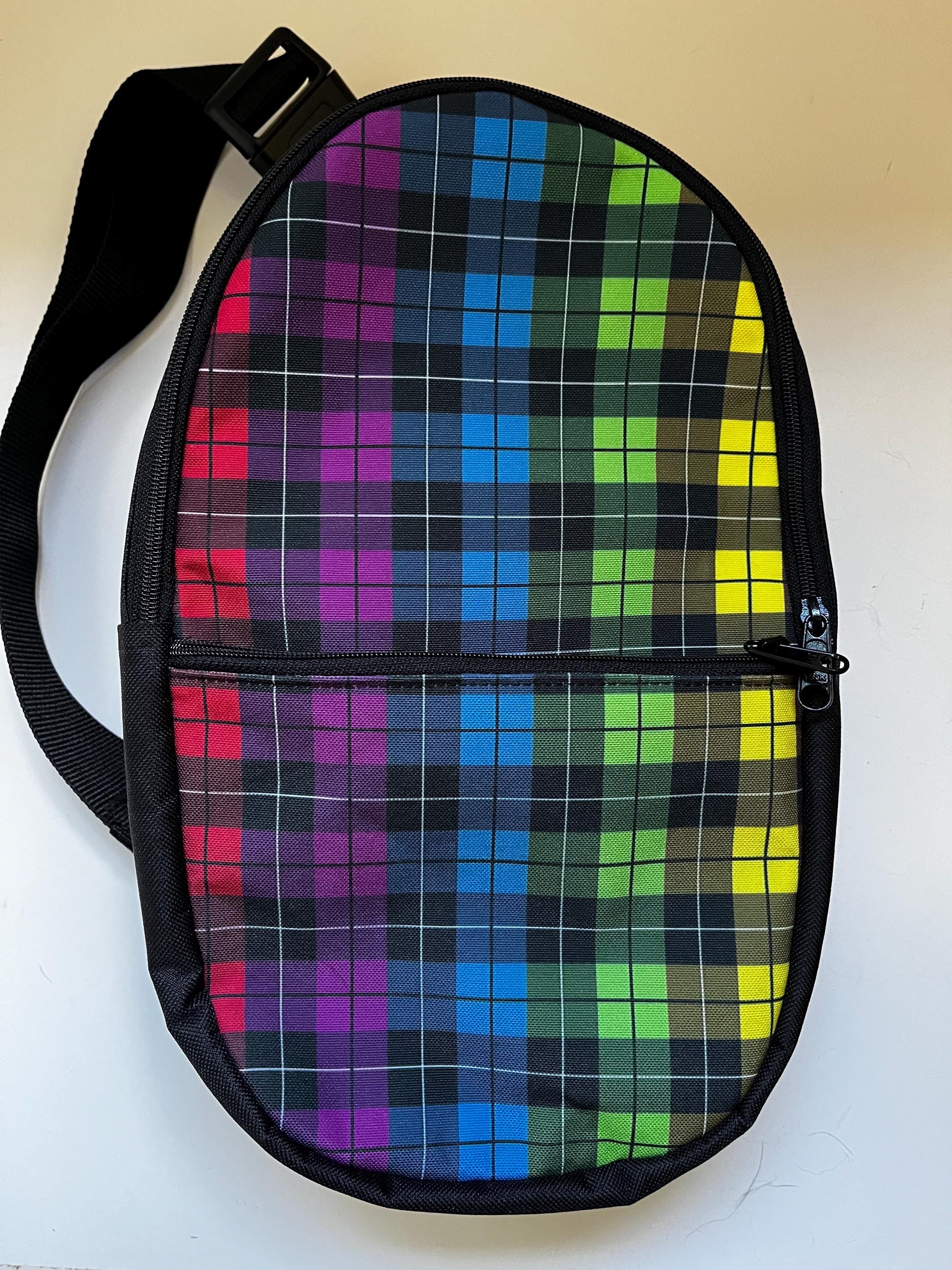 Rainbow Plaid Bullet Sling-pack Backpack, view 2