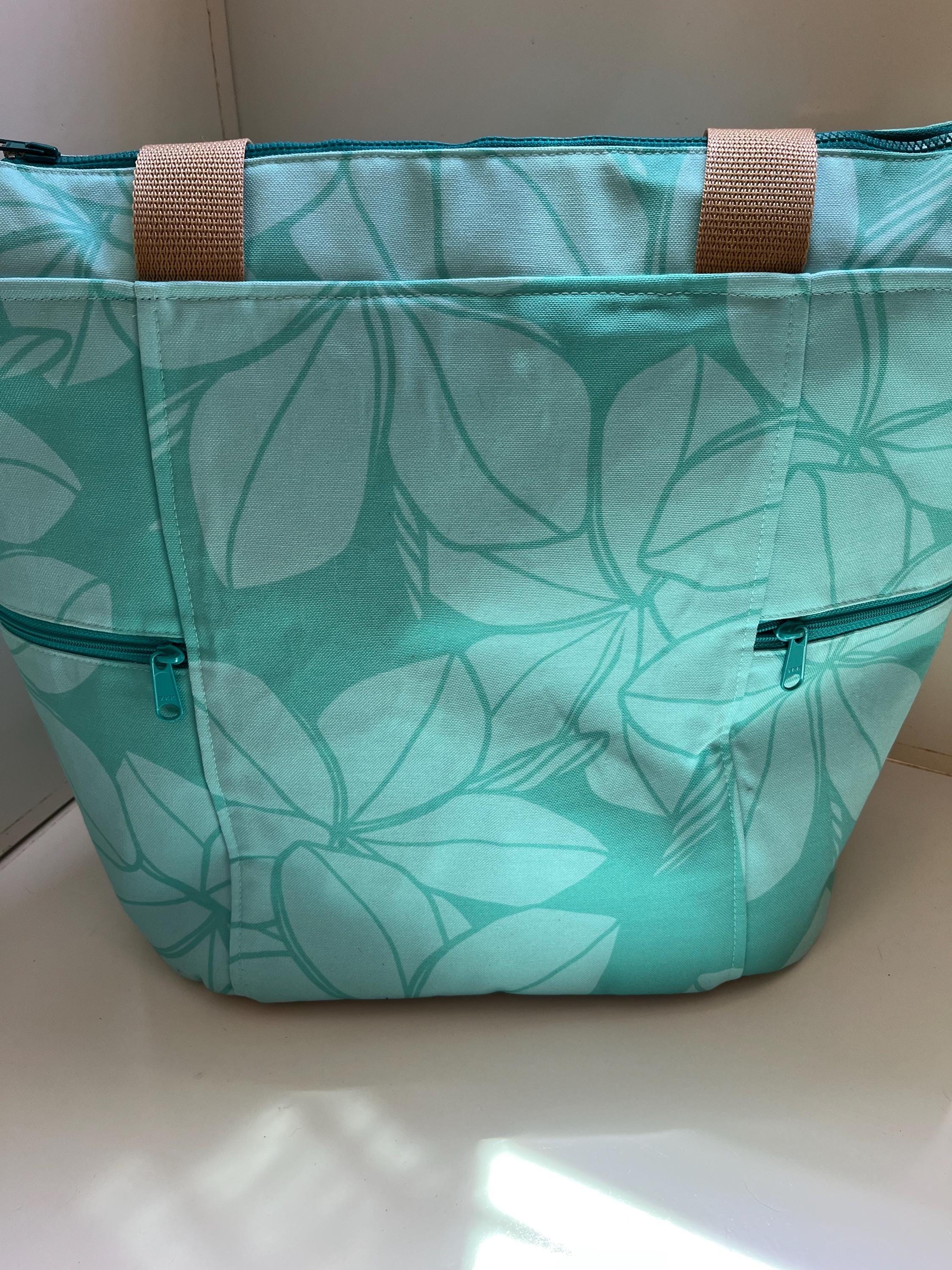 Teal Plumeria Washable Tote Shopping Bag, view 2