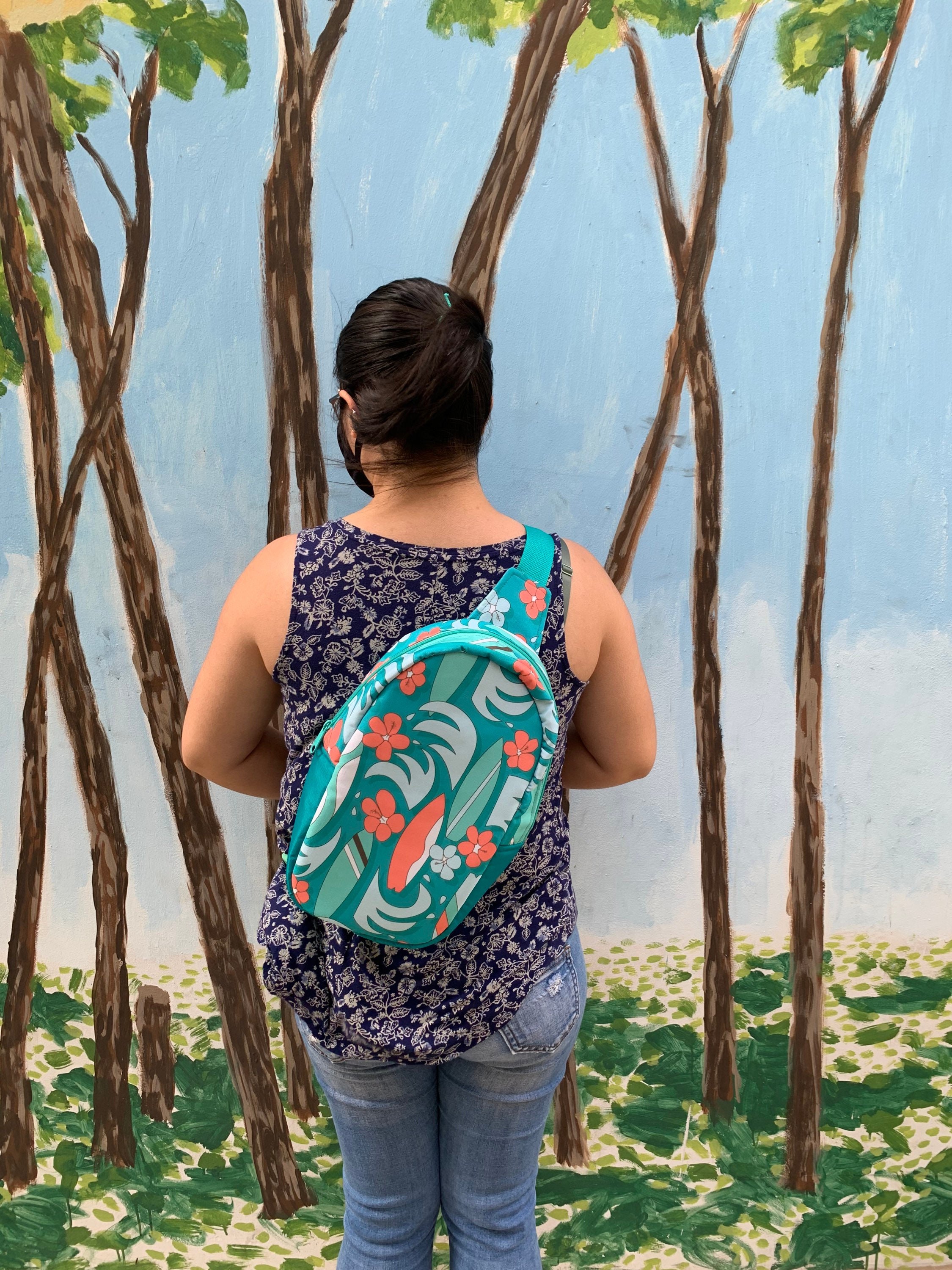 Surfboards and Plumerias Bullet Sling-pack Backpack, view 8