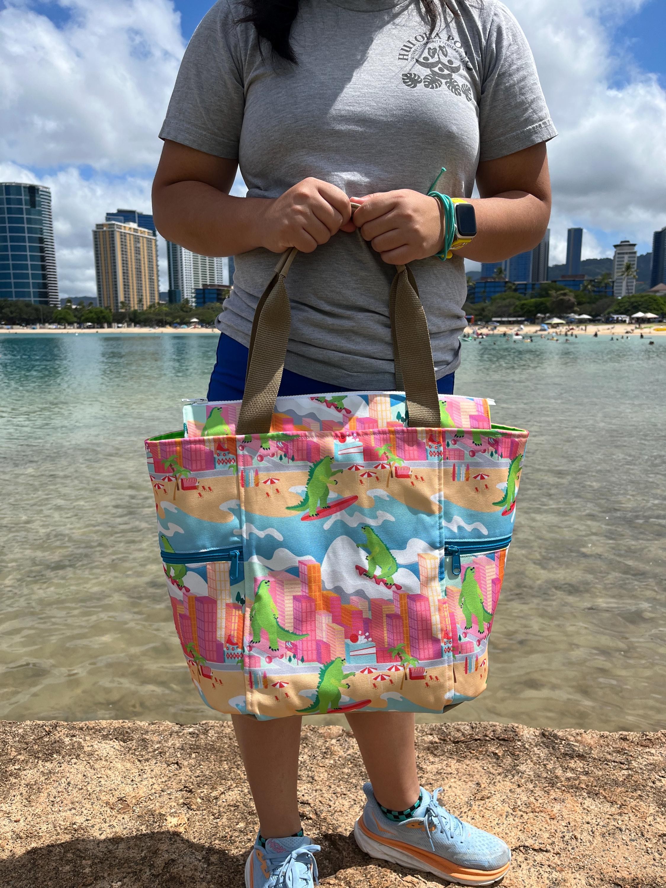 Kaiju Vacation Washable Tote Shopping Bag, view 8