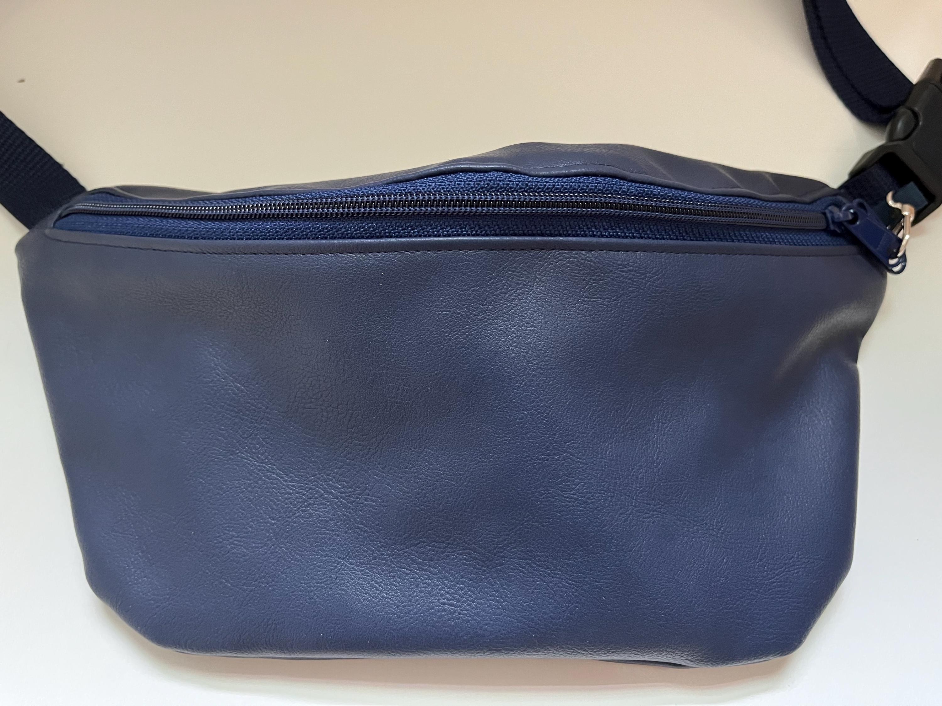 Navy Blue Vegan Leather Crossbody Pouch, view 2