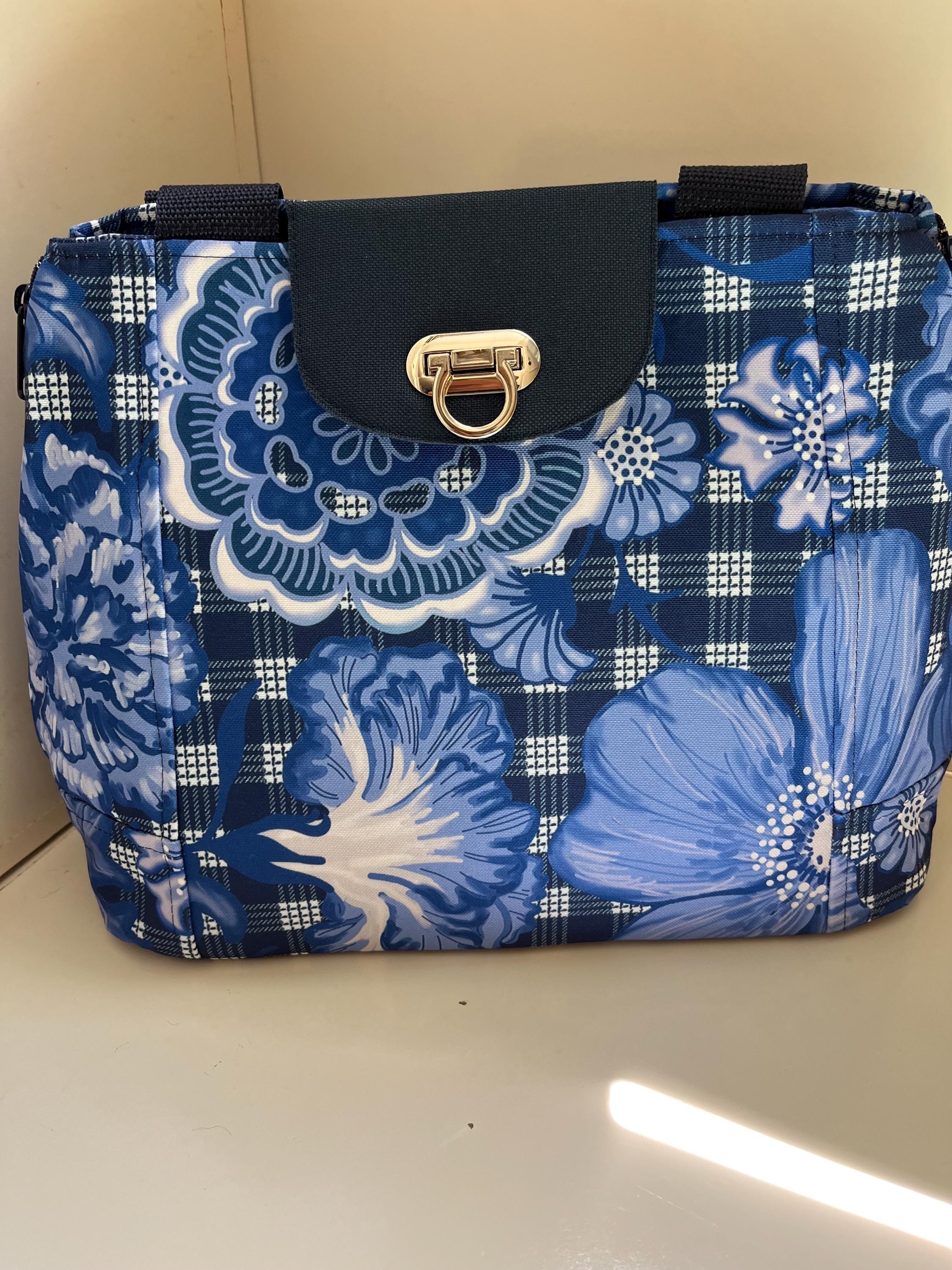 Big Blue Flowers on Palaka Convertible Expandable Shoulder Bag Purse, view 2
