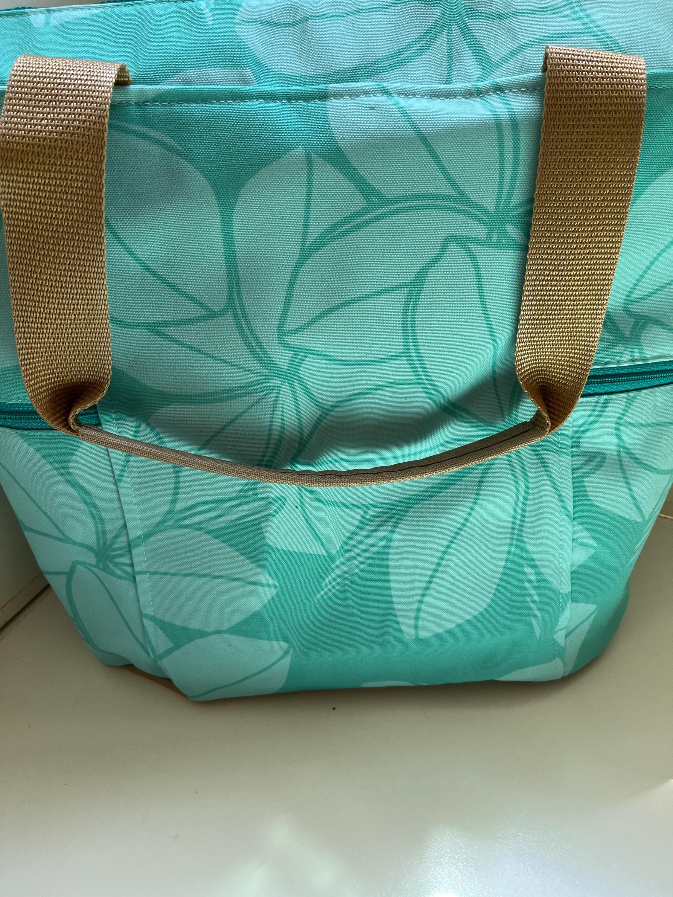 Teal Plumeria Washable Tote Shopping Bag, view 5