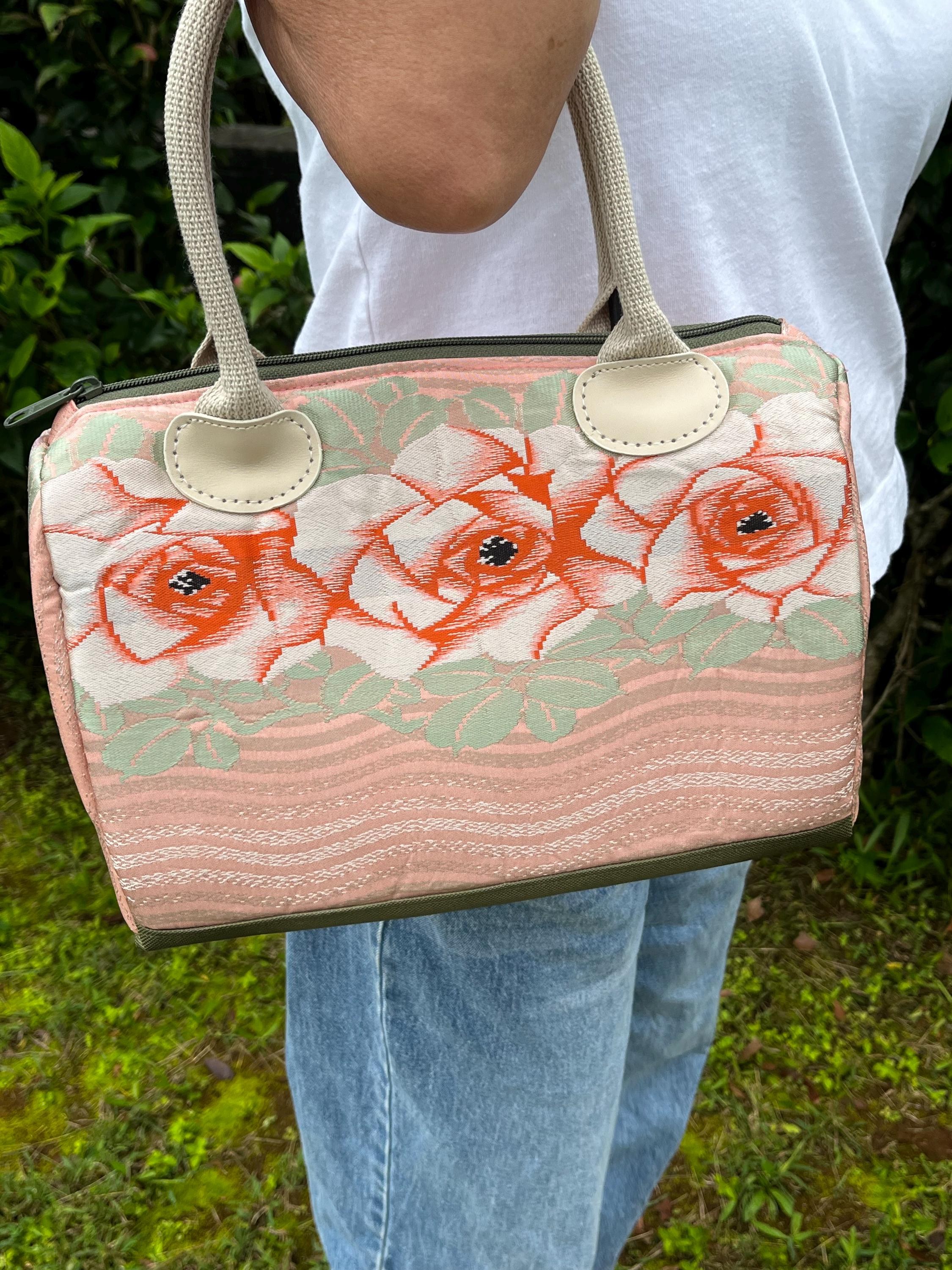 Bowler-style Obi Belt Bright Peony Design Purse, view 4