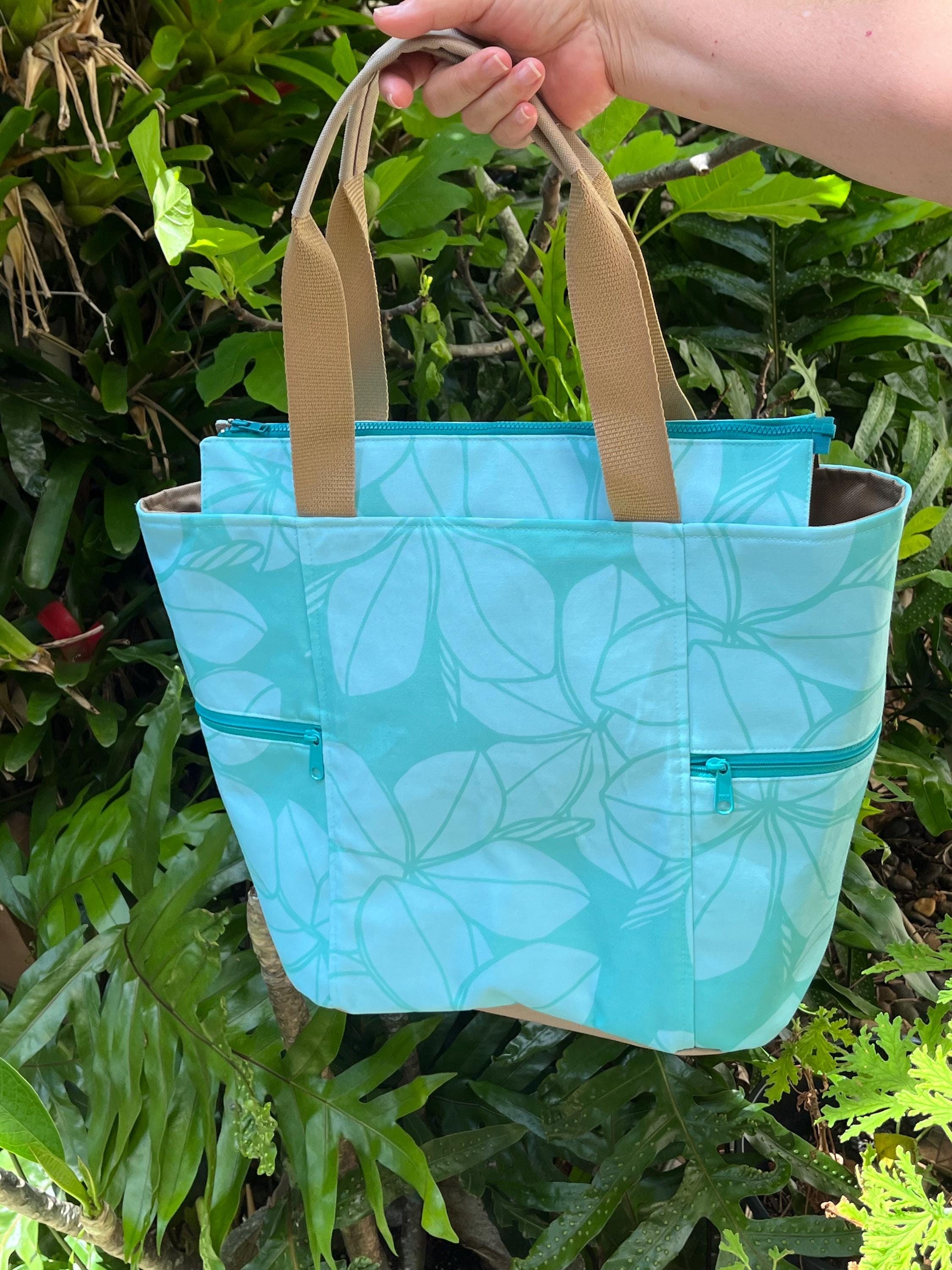 Teal Plumeria Washable Tote Shopping Bag, view 8
