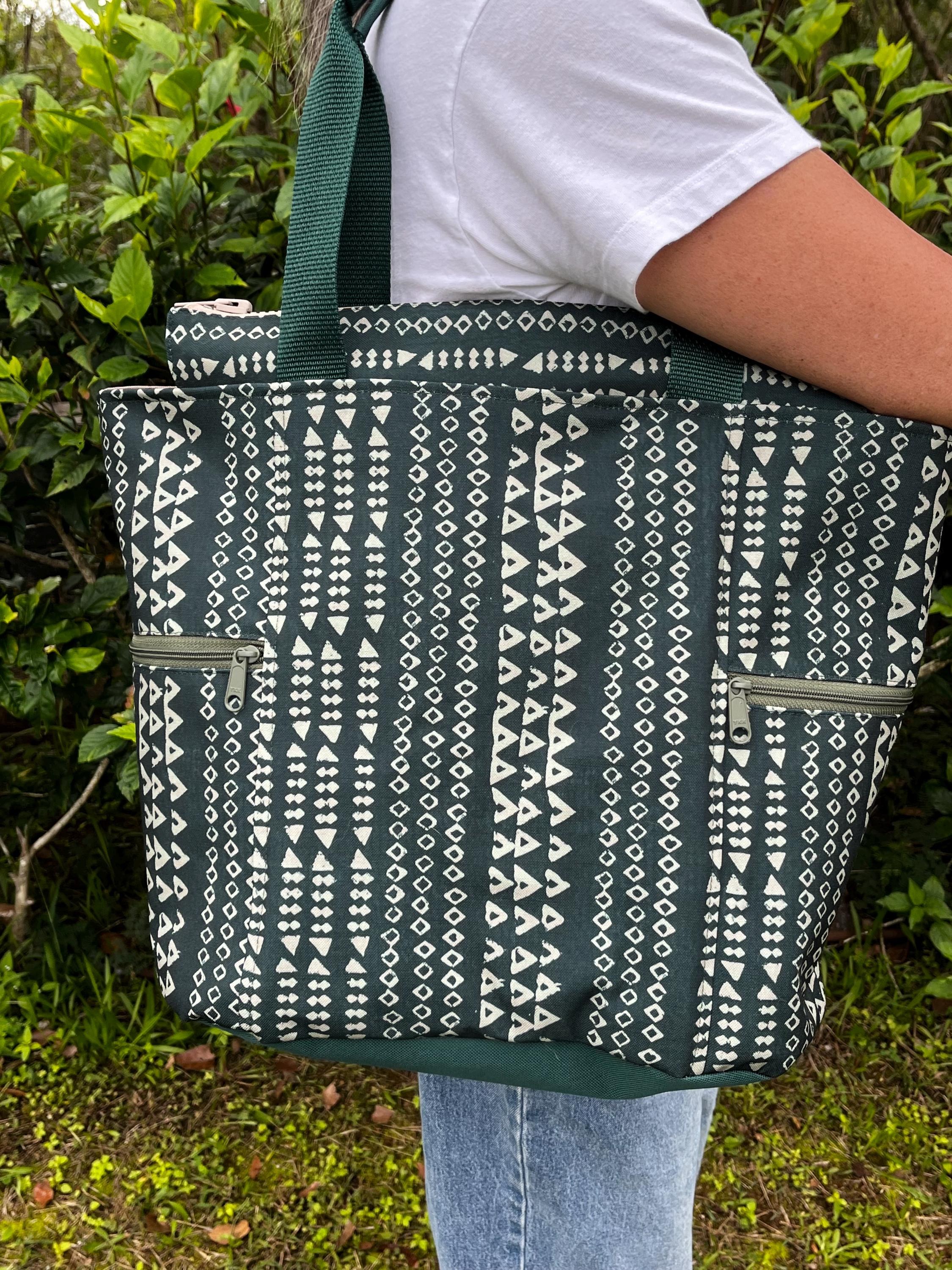Green Kapa (Tapa/Tattoo) Print Washable Tote Shopping Bag, view 8