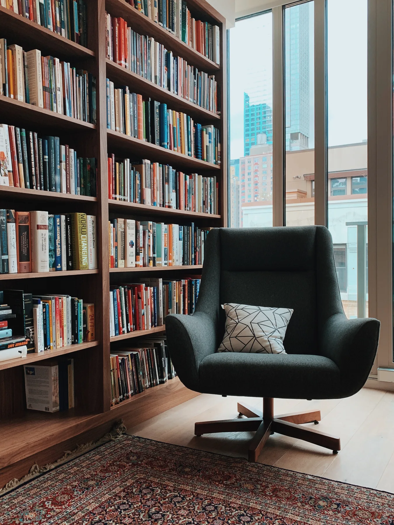 Bookshelf in Shelley Galasso Bonanno's Shelby Township therapy office