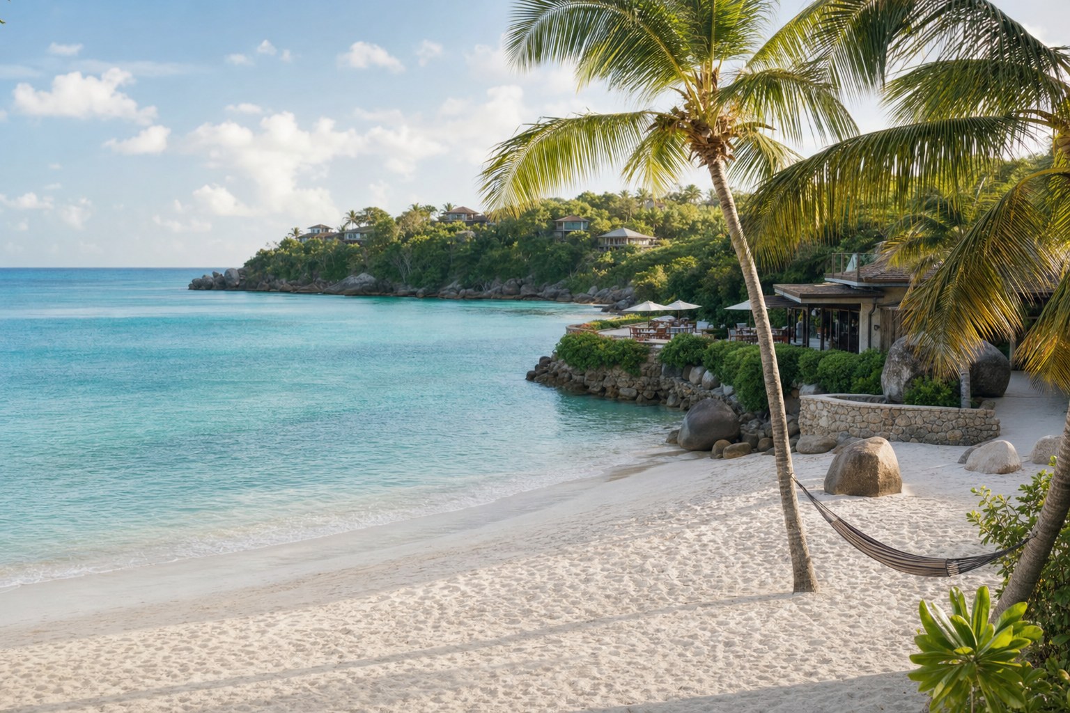 Tropical beach cove with hammock