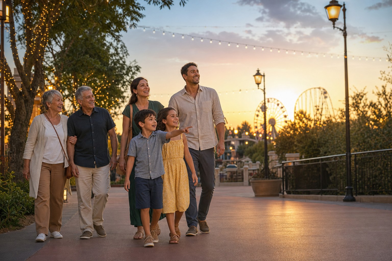 Family enjoying an evening promenade