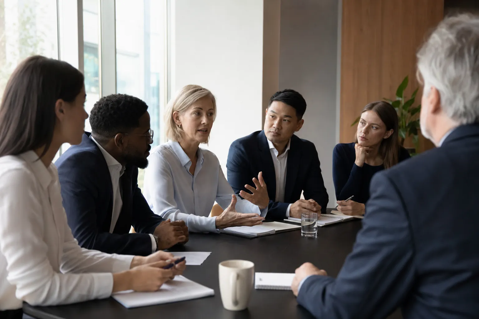 Leadership team in a constructive workplace meeting