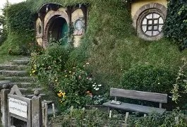 Hobbiton Movie Set garden path and round-door cottage