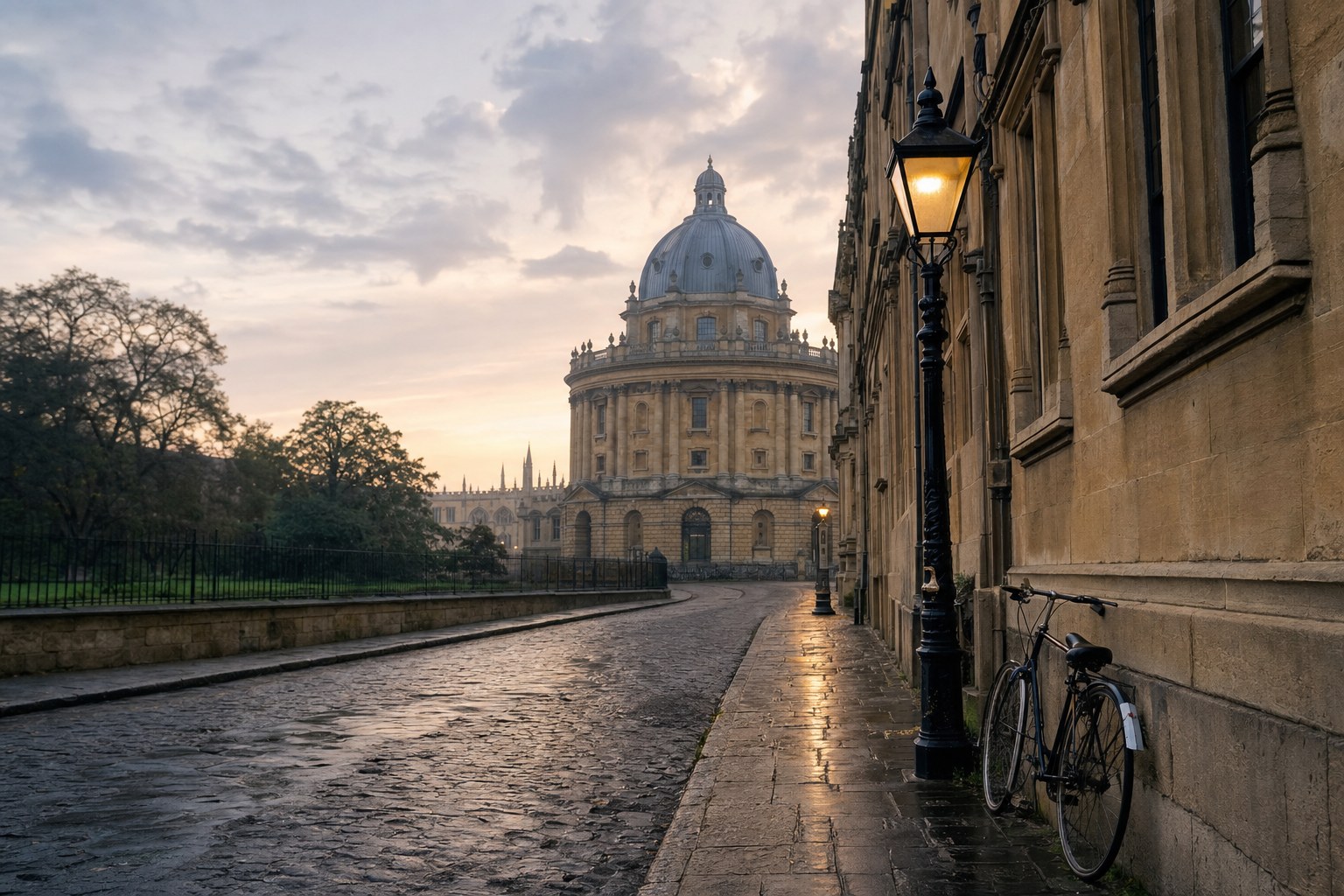Oxford lane and historic dome at early morning