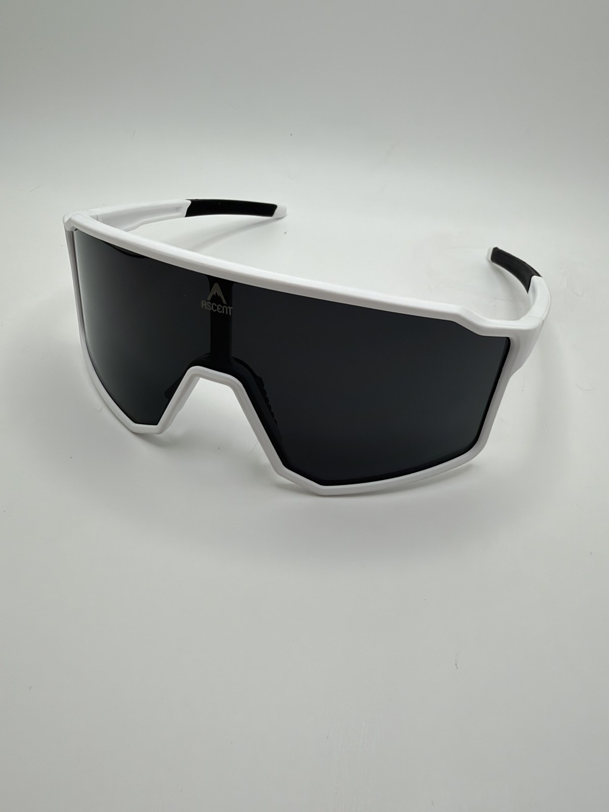 Ascent Cascade sport shields with a white frame and dark lens