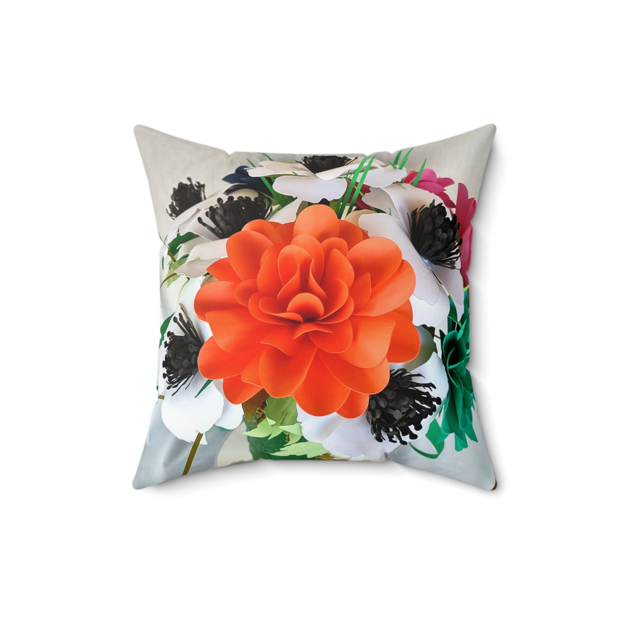 Floral Square Pillow — Bold Orange Bloom Decorative Cushion, view 1