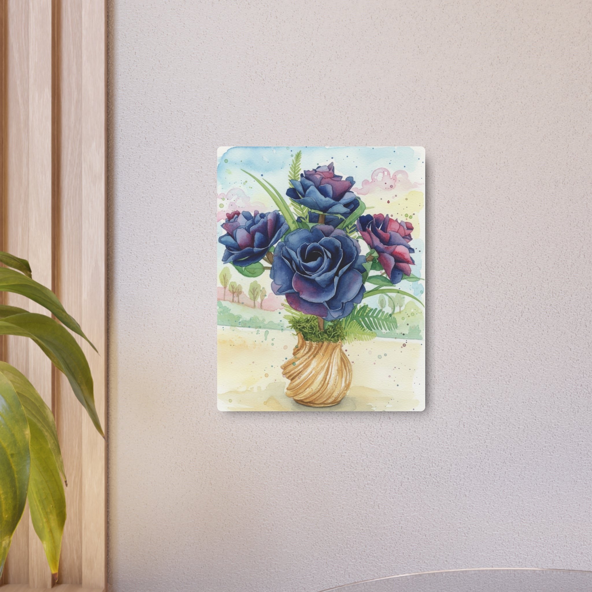 Metal Art Sign — Watercolor Blueish Black Roses - Founder's Badge #24