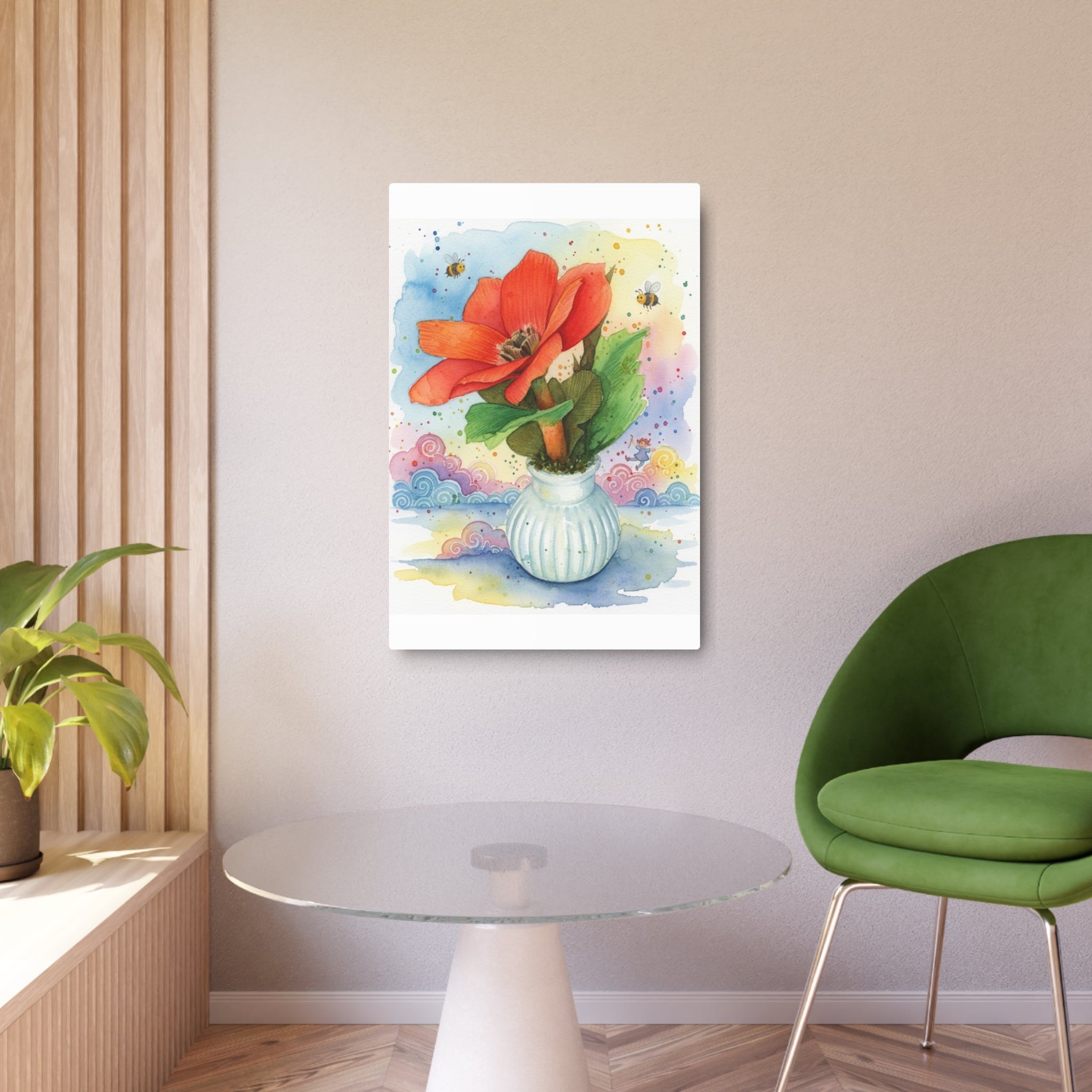 Metal Art Sign – Watercolor Poppy in Vase Wall Decor