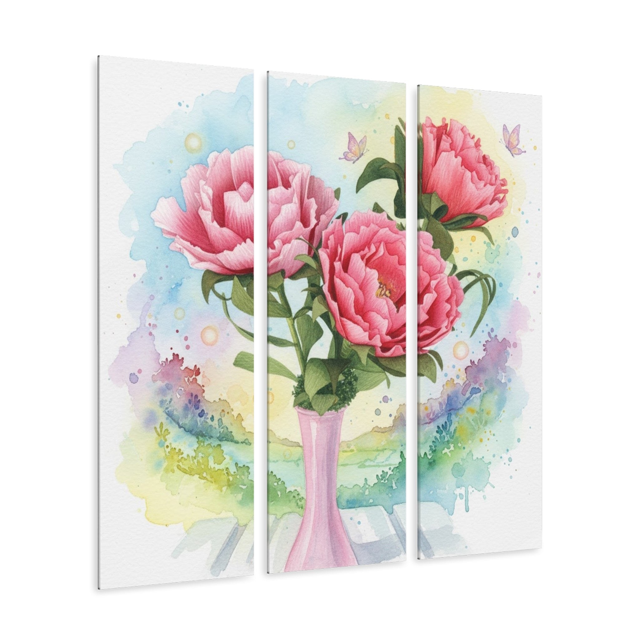 Peony Watercolor Triptych Acrylic Print — Pink Panther Vibe Fine Art. Founder's Badge #25