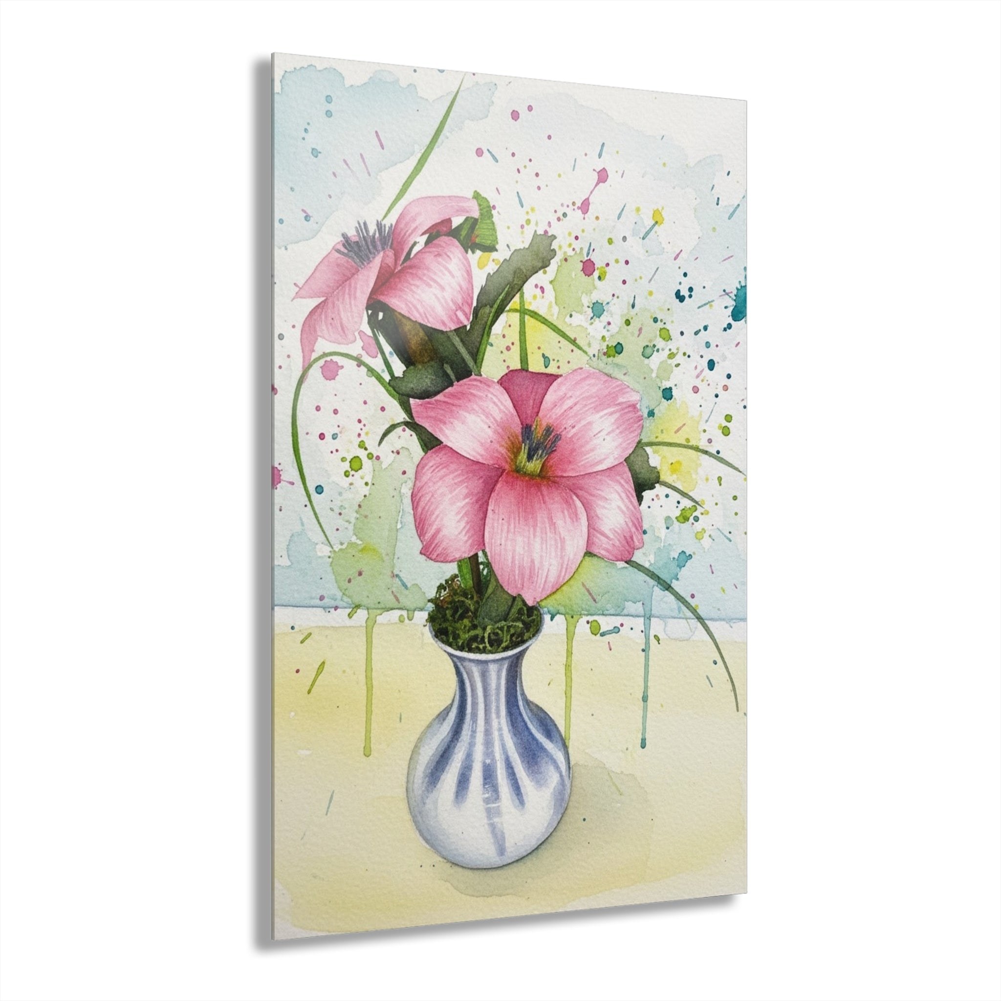 Pink Lily Vase Acrylic Print – Floral Wall Art (French Cleat Hanging)