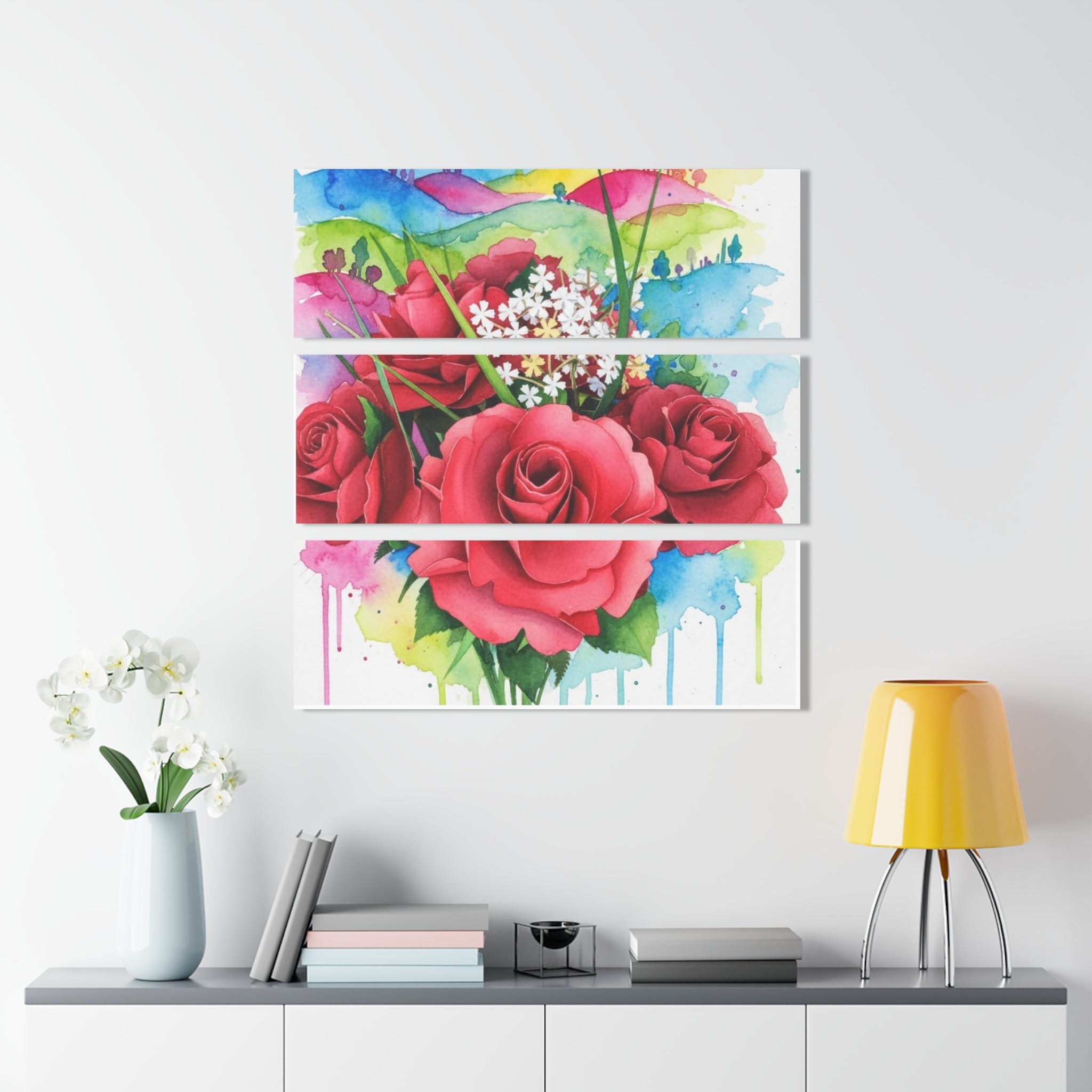 Ruby Red Roses Triptych Acrylic Print — Fine Art with Baby’s Breath Founder's Badge #25
