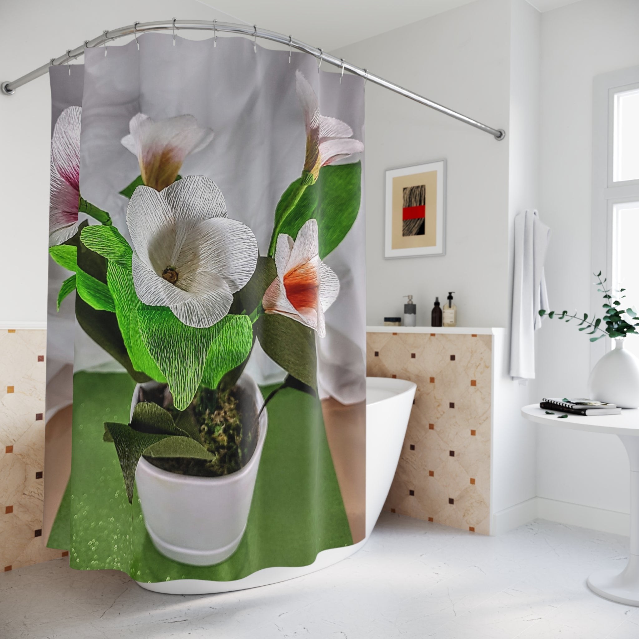 Shower Curtains - Plumeria's in a Vessel Bathroom Decor, view 1