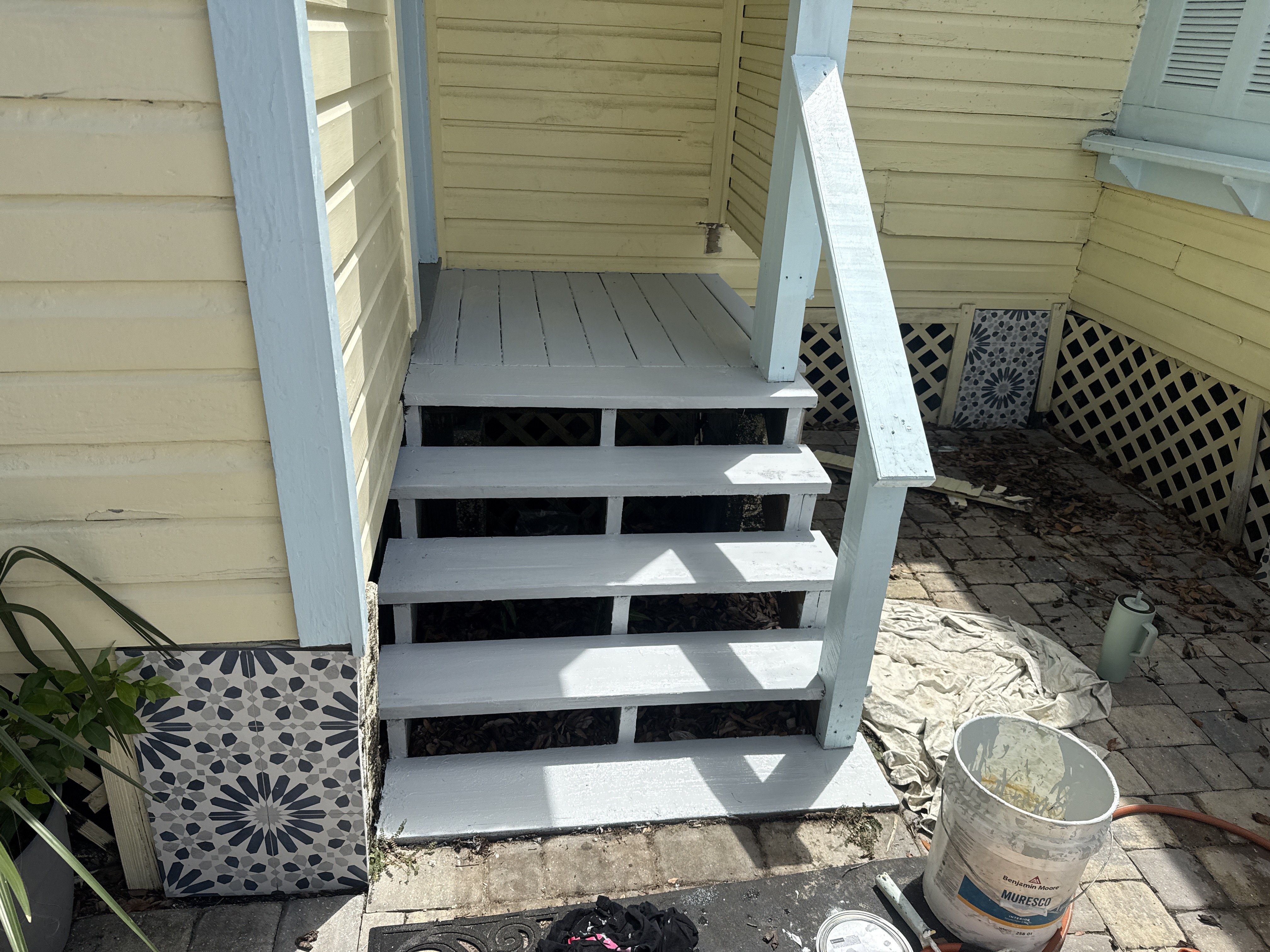Freshly repaired and painted entry steps at a historic St. Augustine property