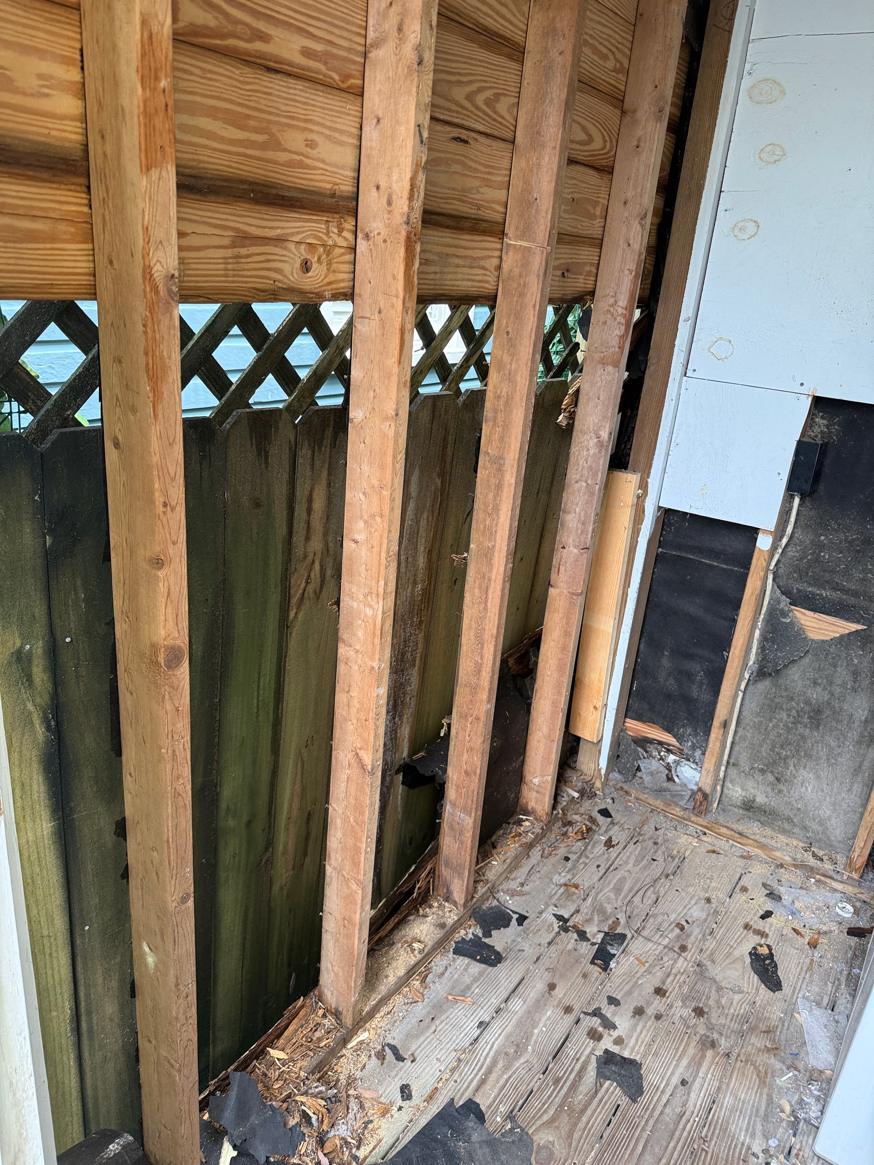 New exterior wall framing installed during the historic St. Augustine restoration