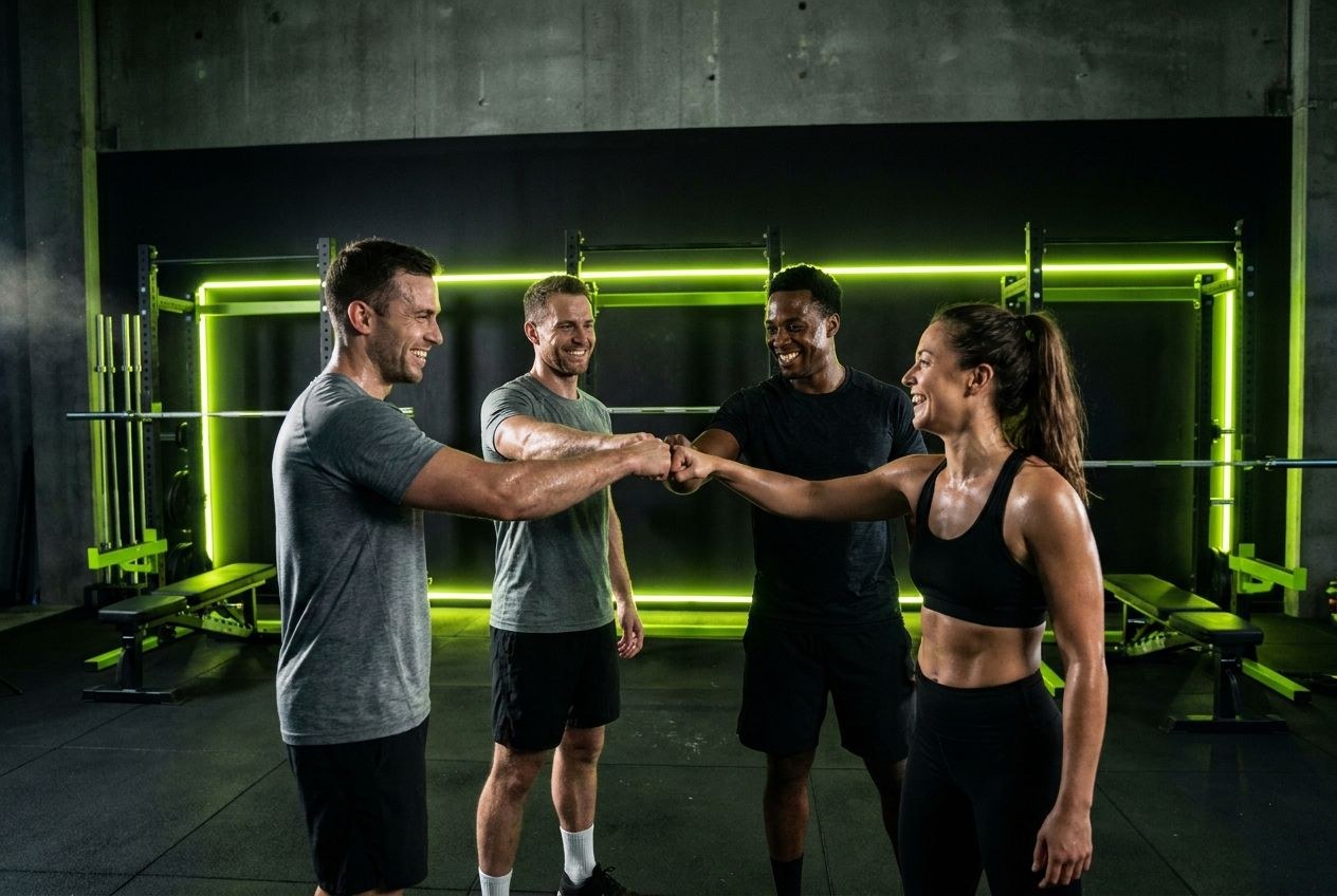 Athletes training together in a gym