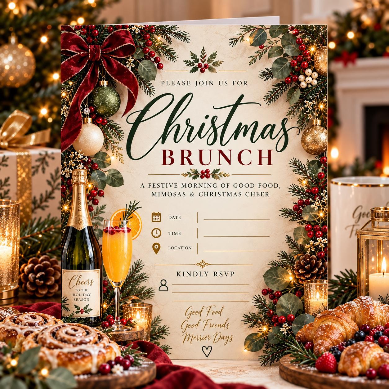 Editable Christmas Brunch Invitation Template