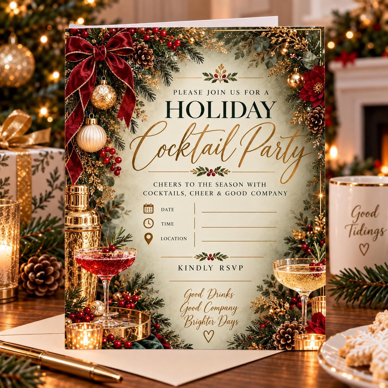 Editable Holiday Cocktail Party Invitation