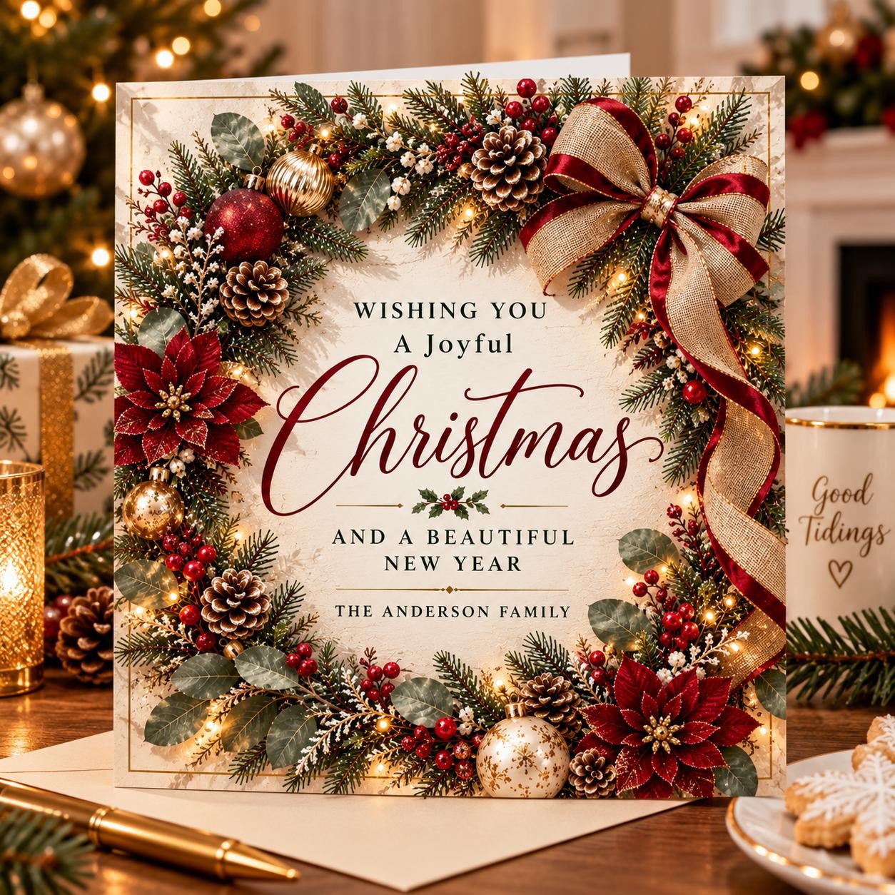 Editable Christmas Wreath Card Template