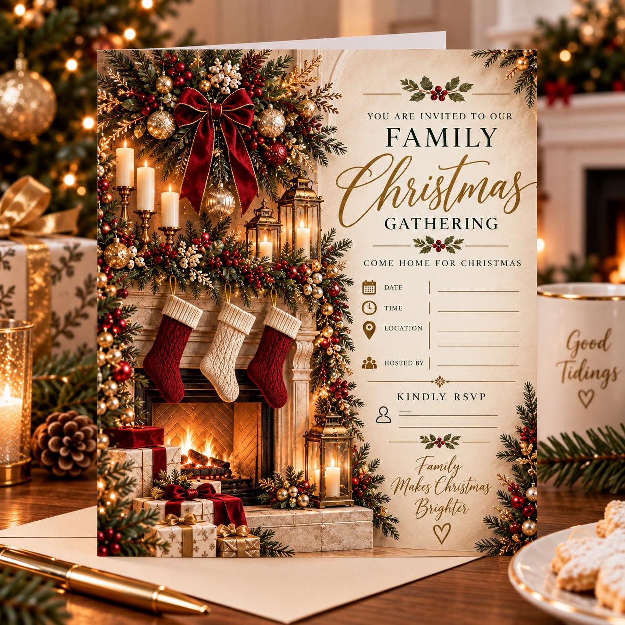 Editable Family Christmas Gathering Invitation