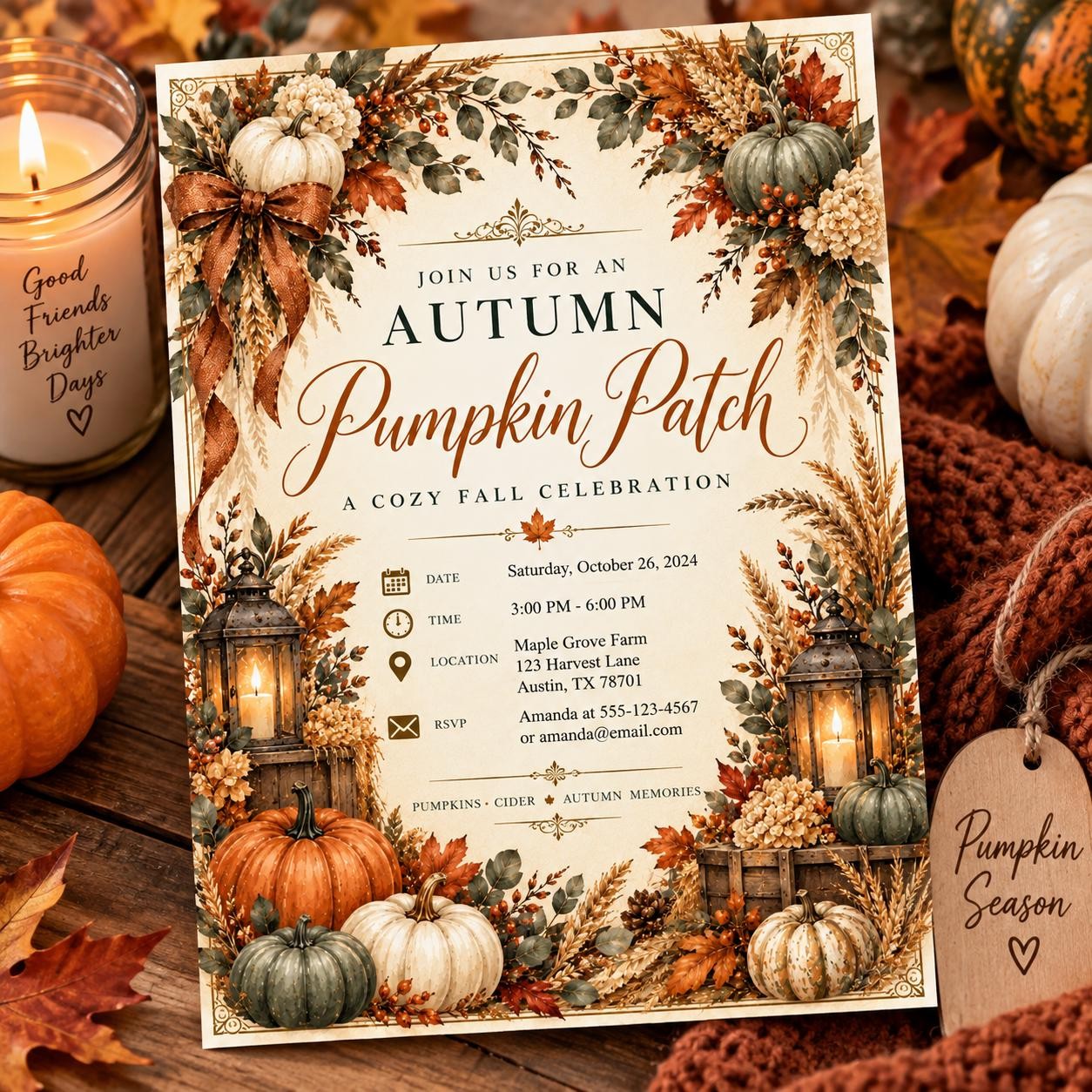 Editable Autumn Pumpkin Patch Invitation