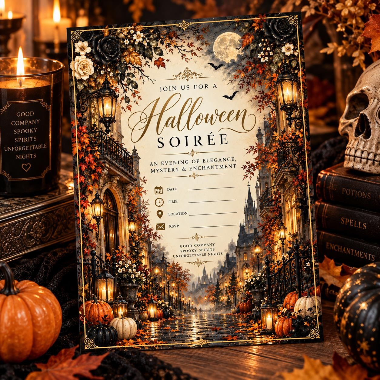 Editable Gothic Halloween Soirée Invitation