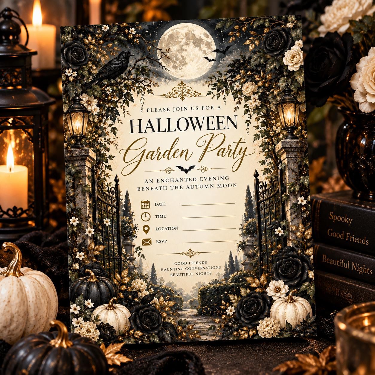 Editable Gothic Halloween Garden Party Invitation