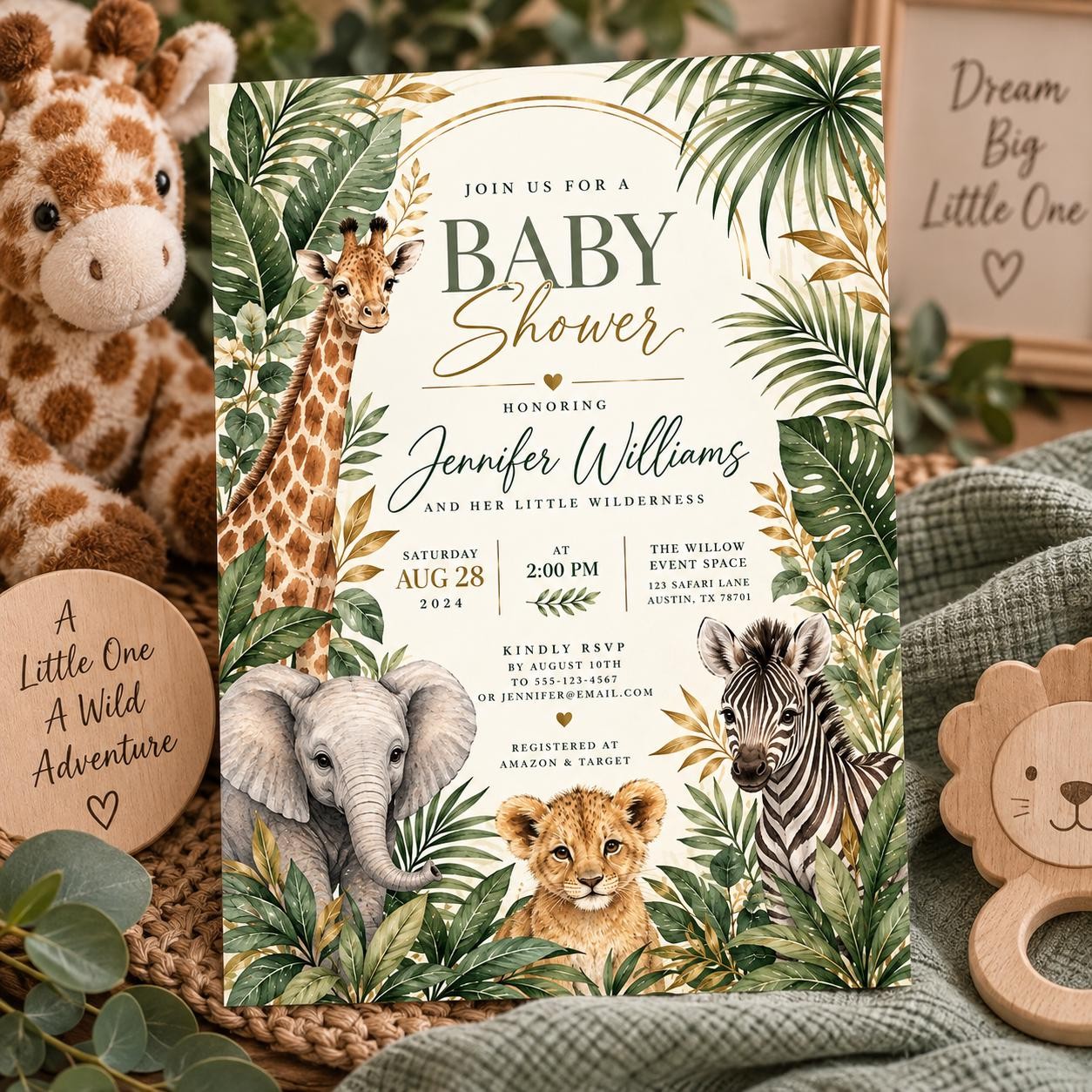 Editable Safari Baby Shower Invitation