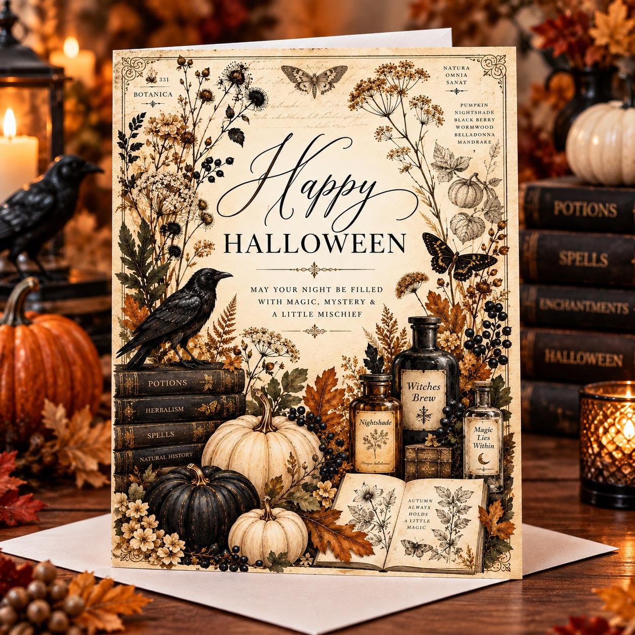 Vintage Botanical Halloween Greeting Card