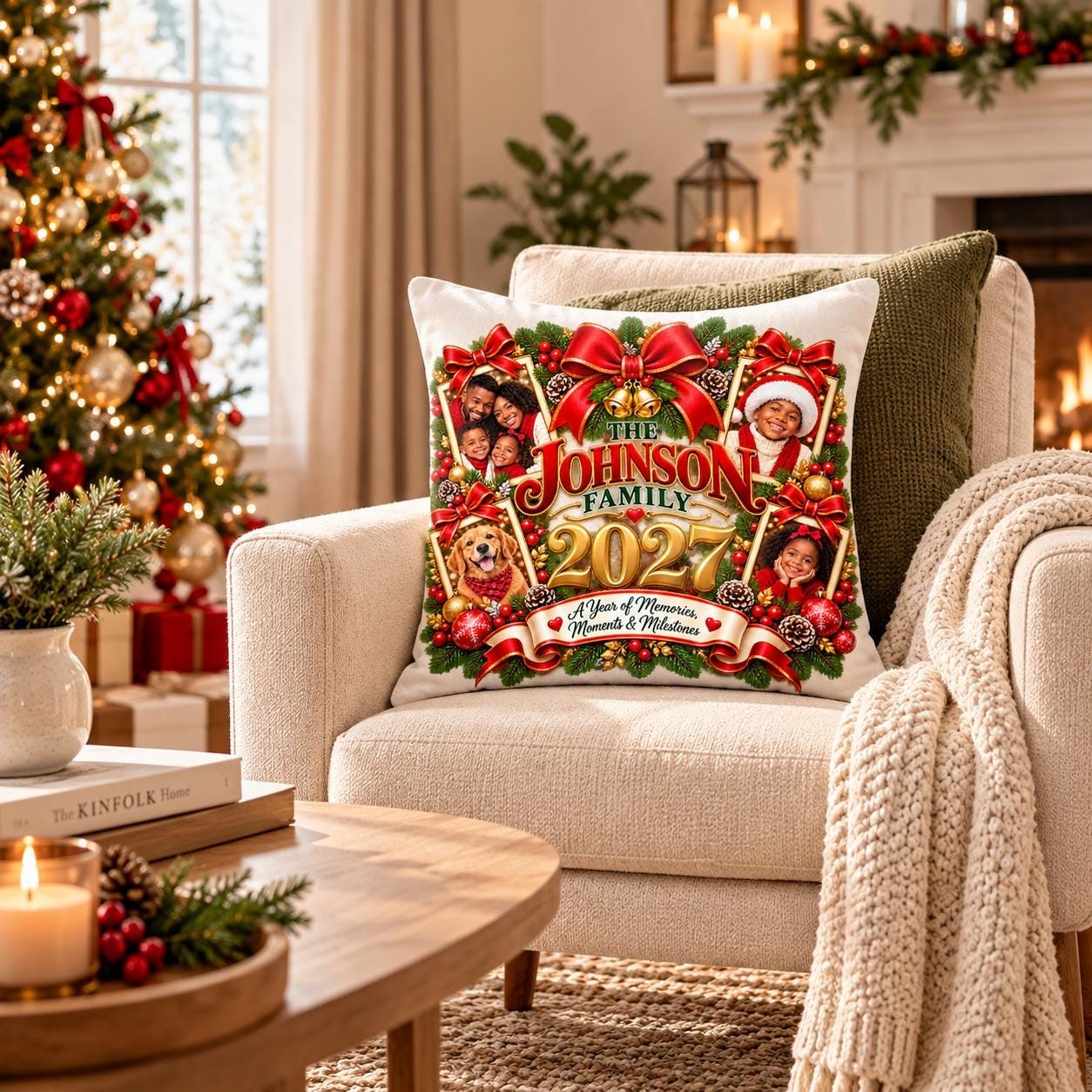 Personalized 2027 Family Christmas Photo Pillowcase