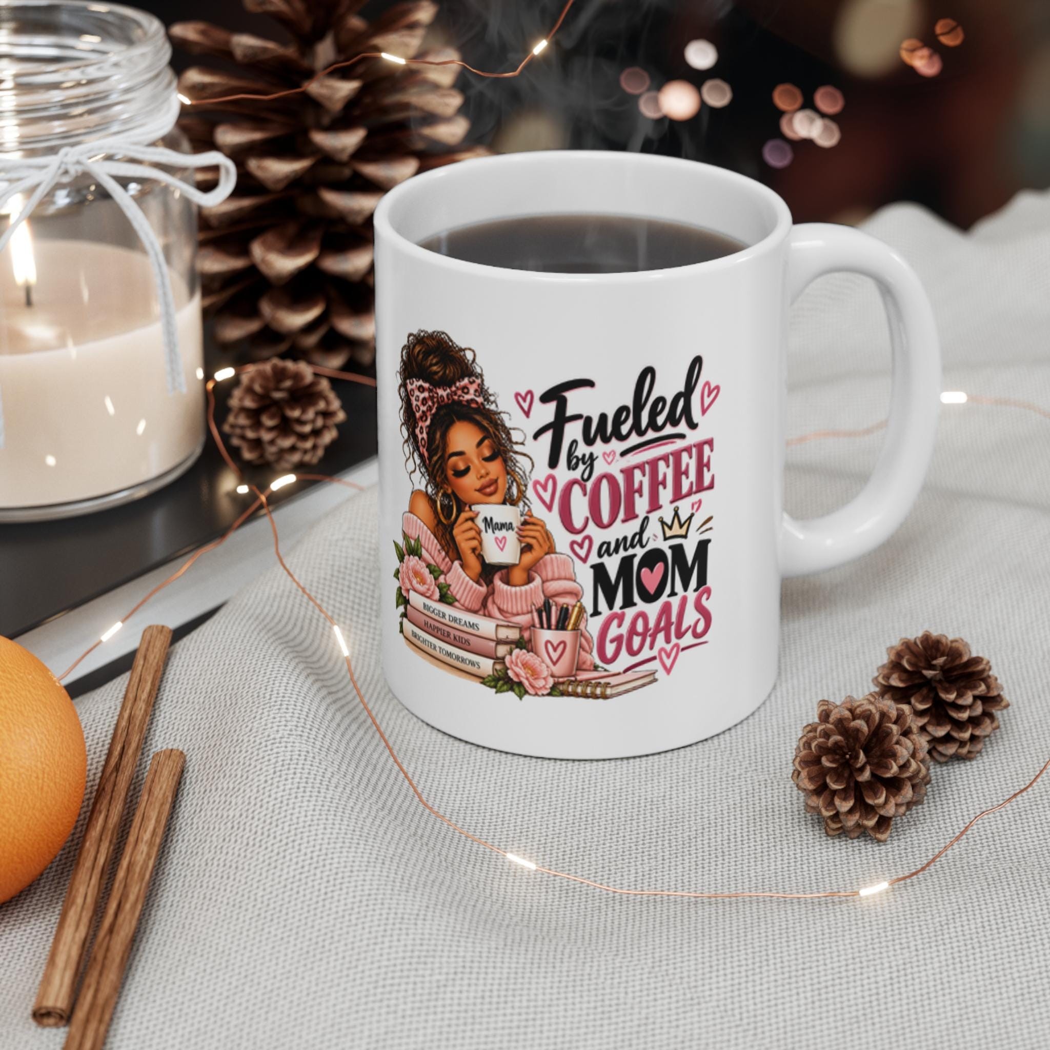 Curly-Haired Woman with Coffee Mug 11oz Mug