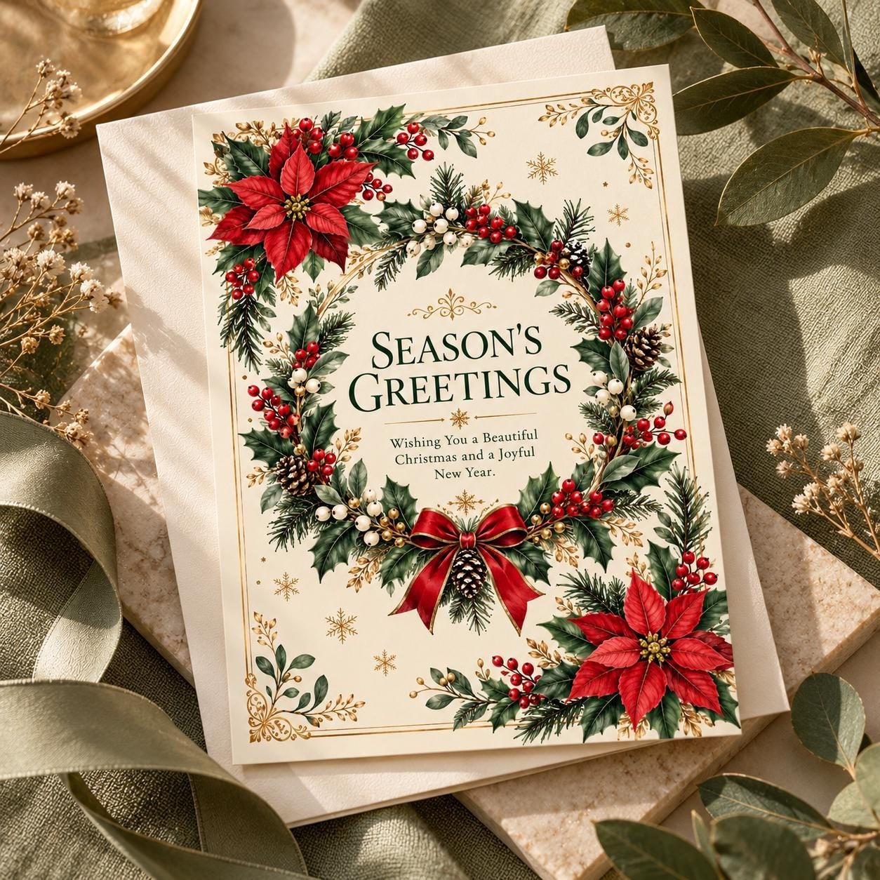 Elegant Watercolor Christmas Wreath Card