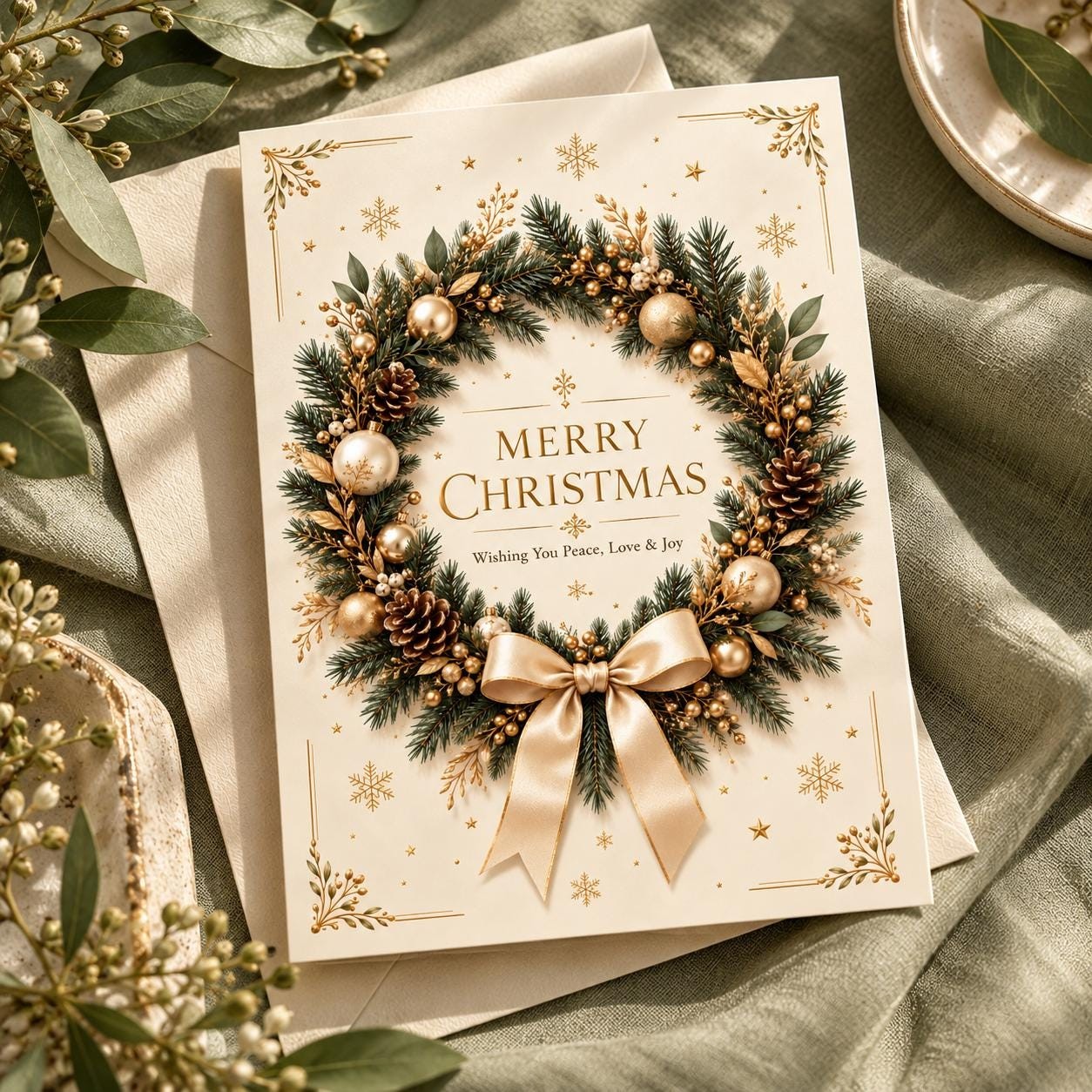 Elegant Gold Wreath Christmas Card