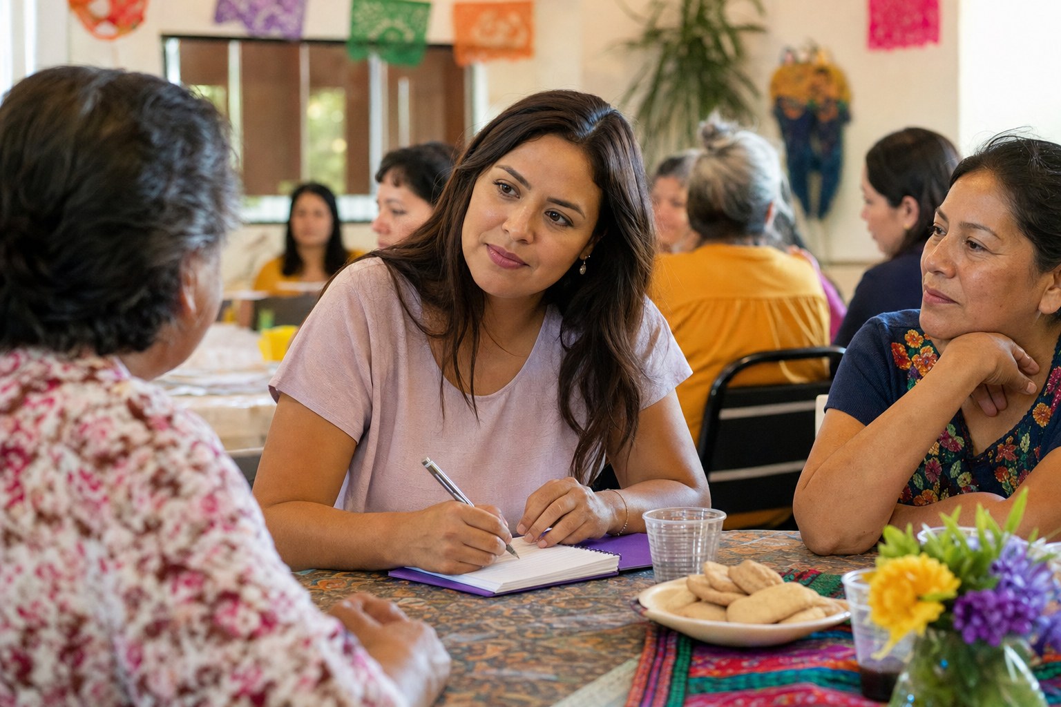 A Latina woman leading a community conversation