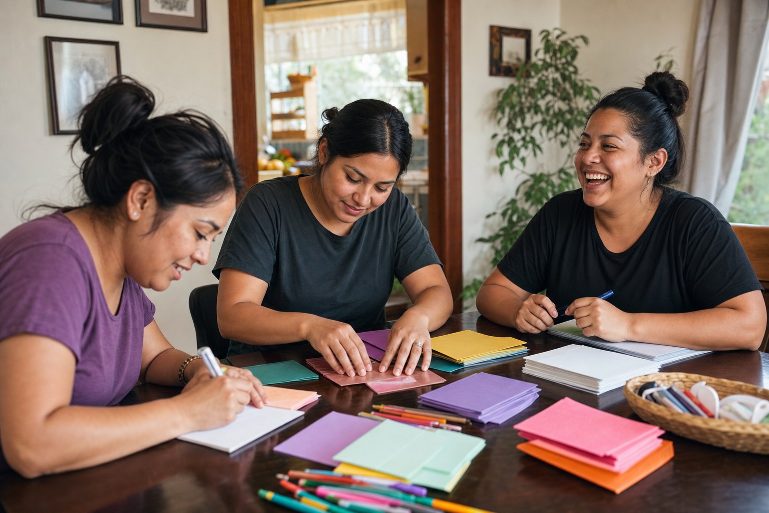 Volunteers preparing materials at a table