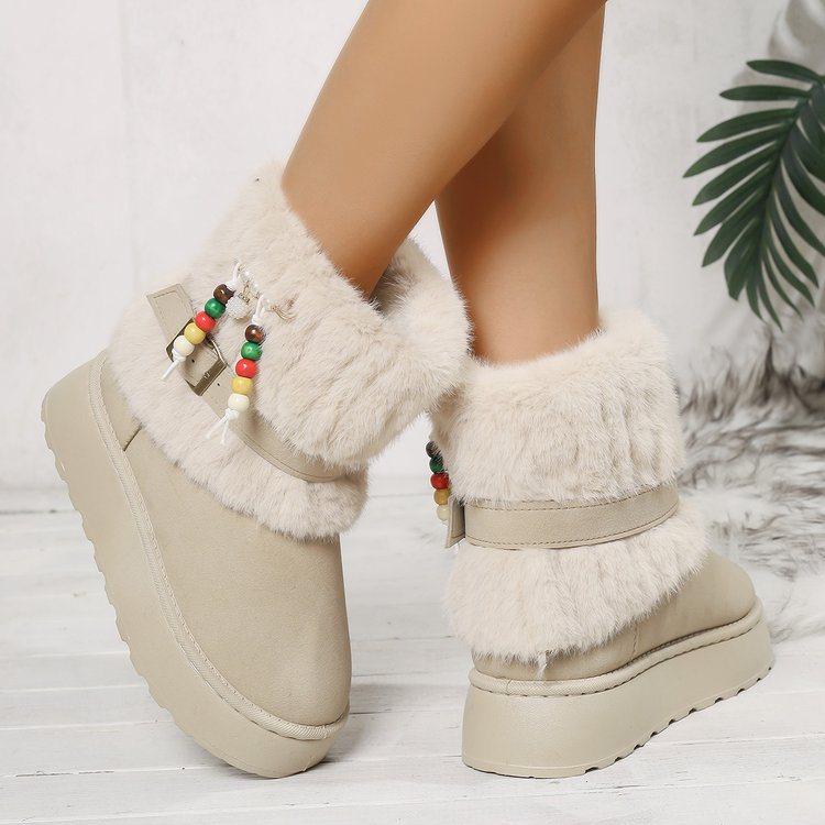 2025 New Fleece Lined Women's Snow Boots, Slip-on Pull-on High Heel Korean Style Hidden Wedge Winter Boots