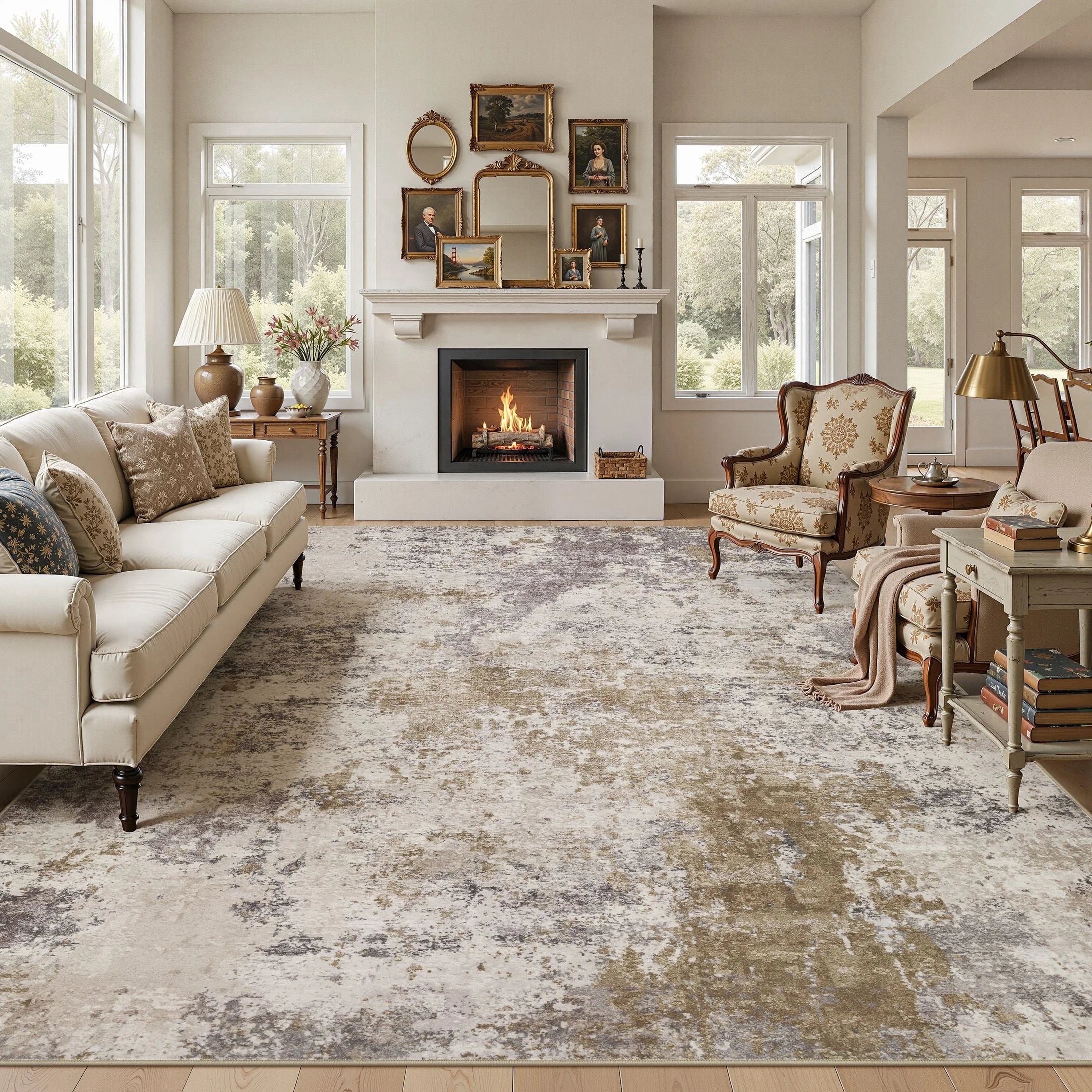 9'x12' Washable Non-Slip Area Rug - Modern Abstract Brown | Living Room & Bedroom