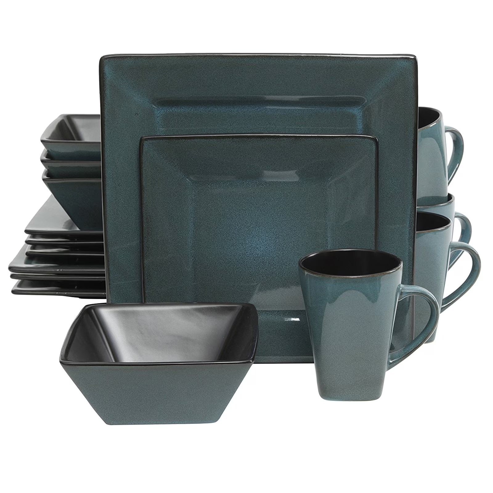 16-Piece Blue Dinnerware Set - Artisan Dinner Plates, Bowls & Mugs for 4