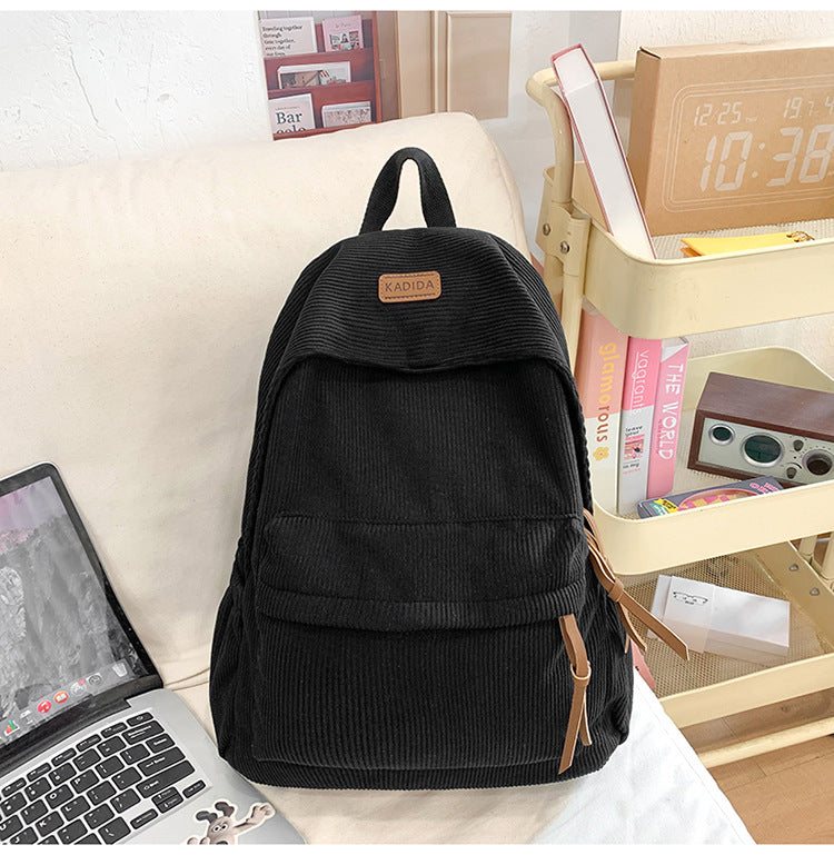 Harajuku-style Corduroy Backpack For College Classes