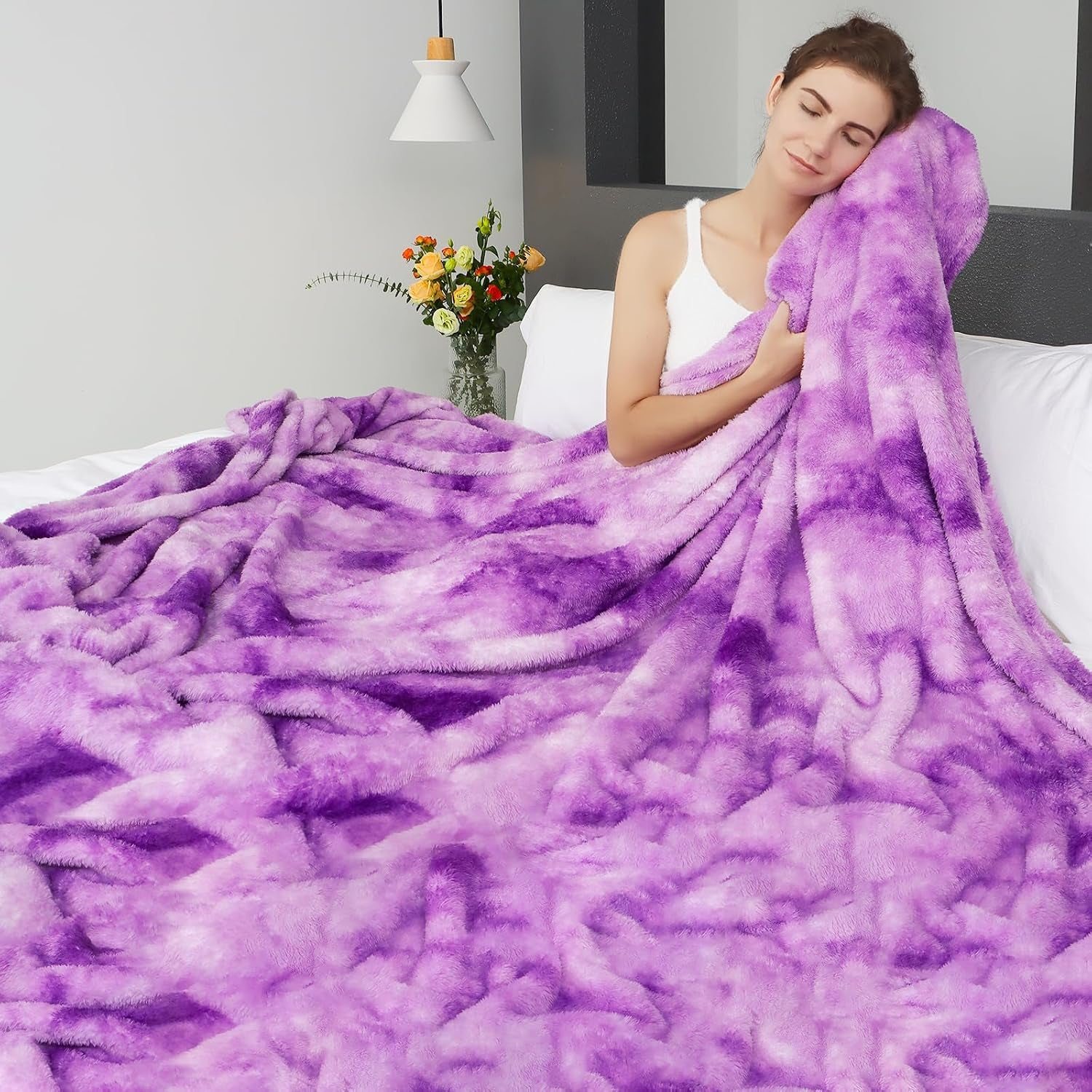 King Size Purple Tie Dye Throw Blanket