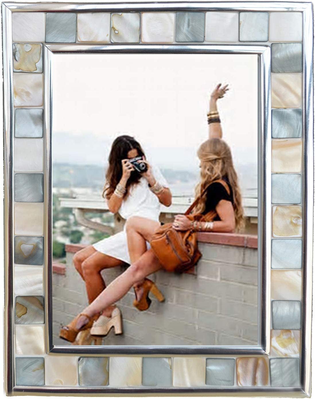 Silver Mosaic Mother of Pearl Picture Frame — 6x8"